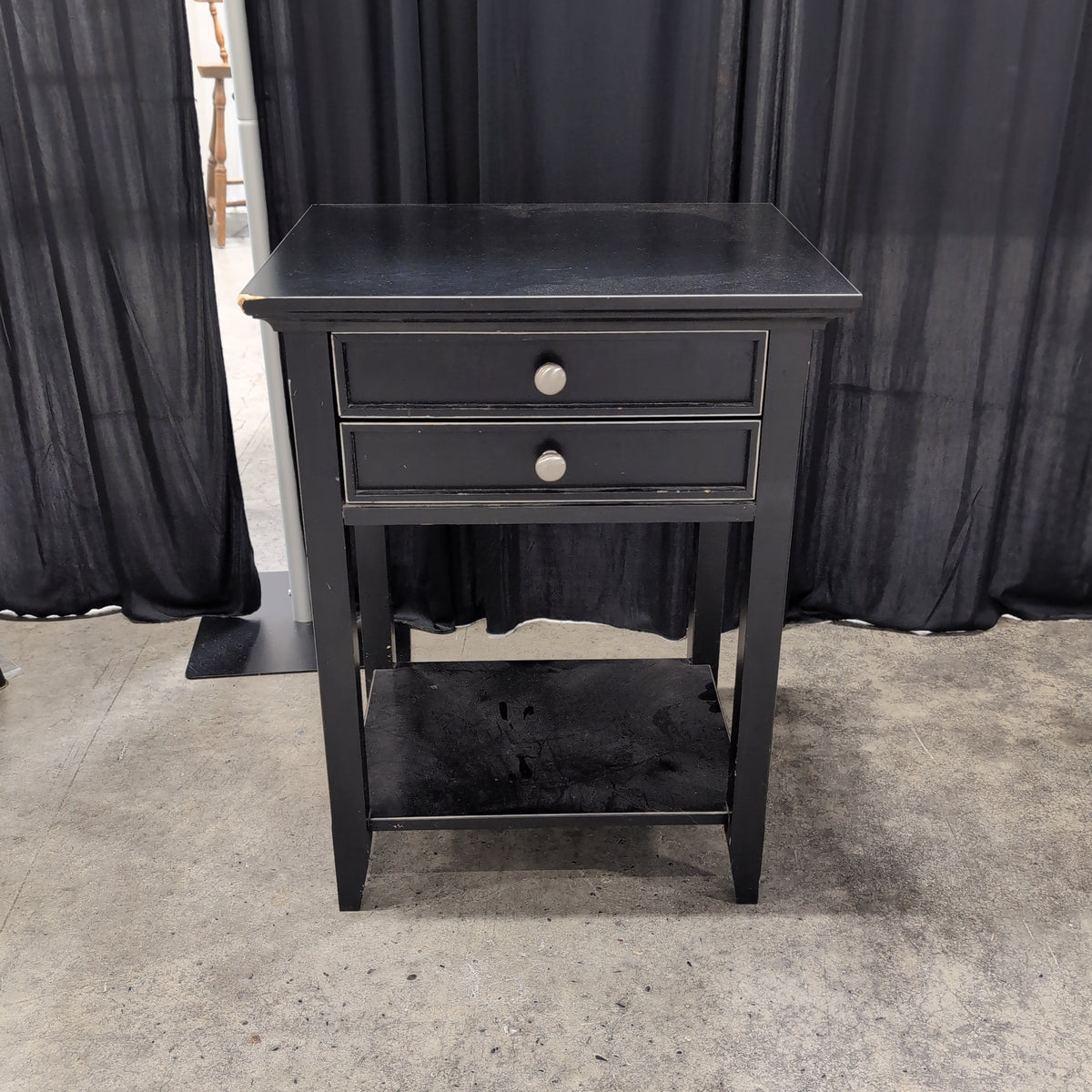 Black Two-Drawer Nightstand with Open Shelf