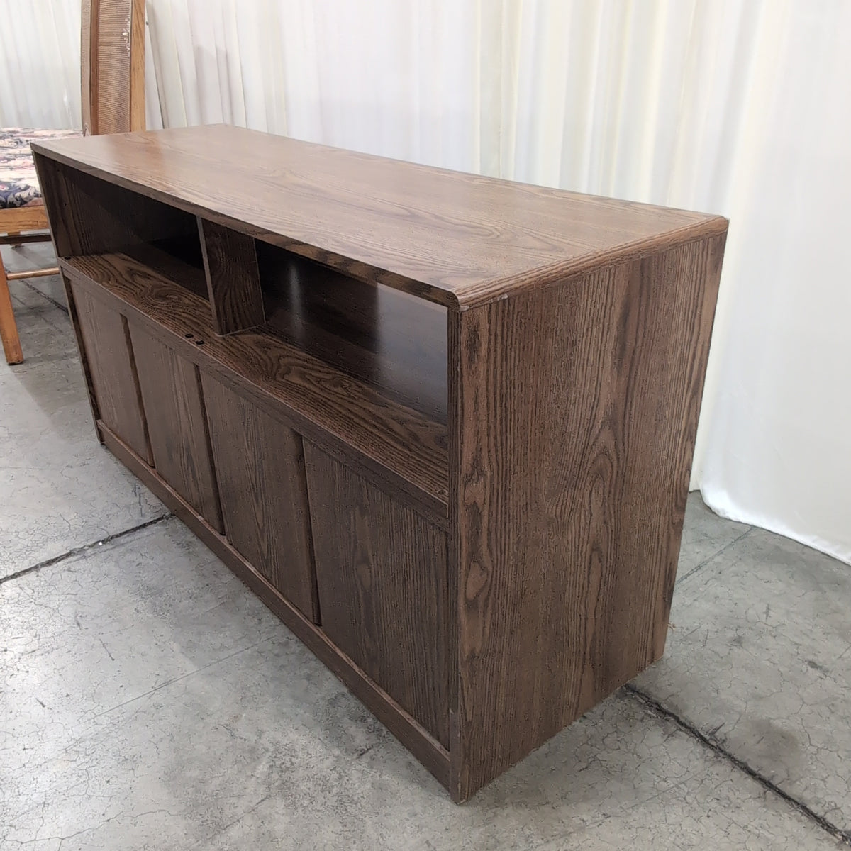 Dark Brown Wood TV Stand with Cabinet Storage