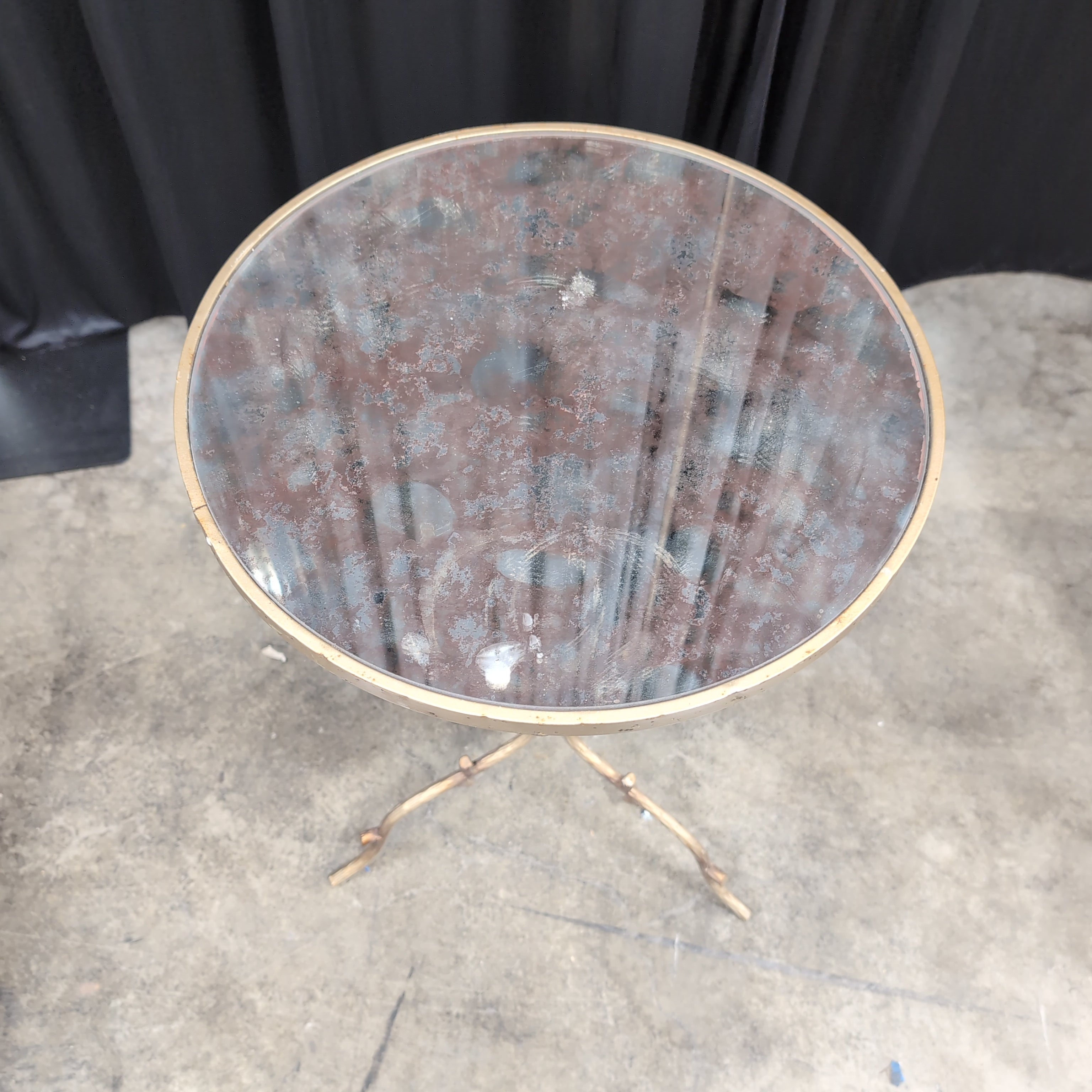 Round Green Glass Top End Table with Branch Legs