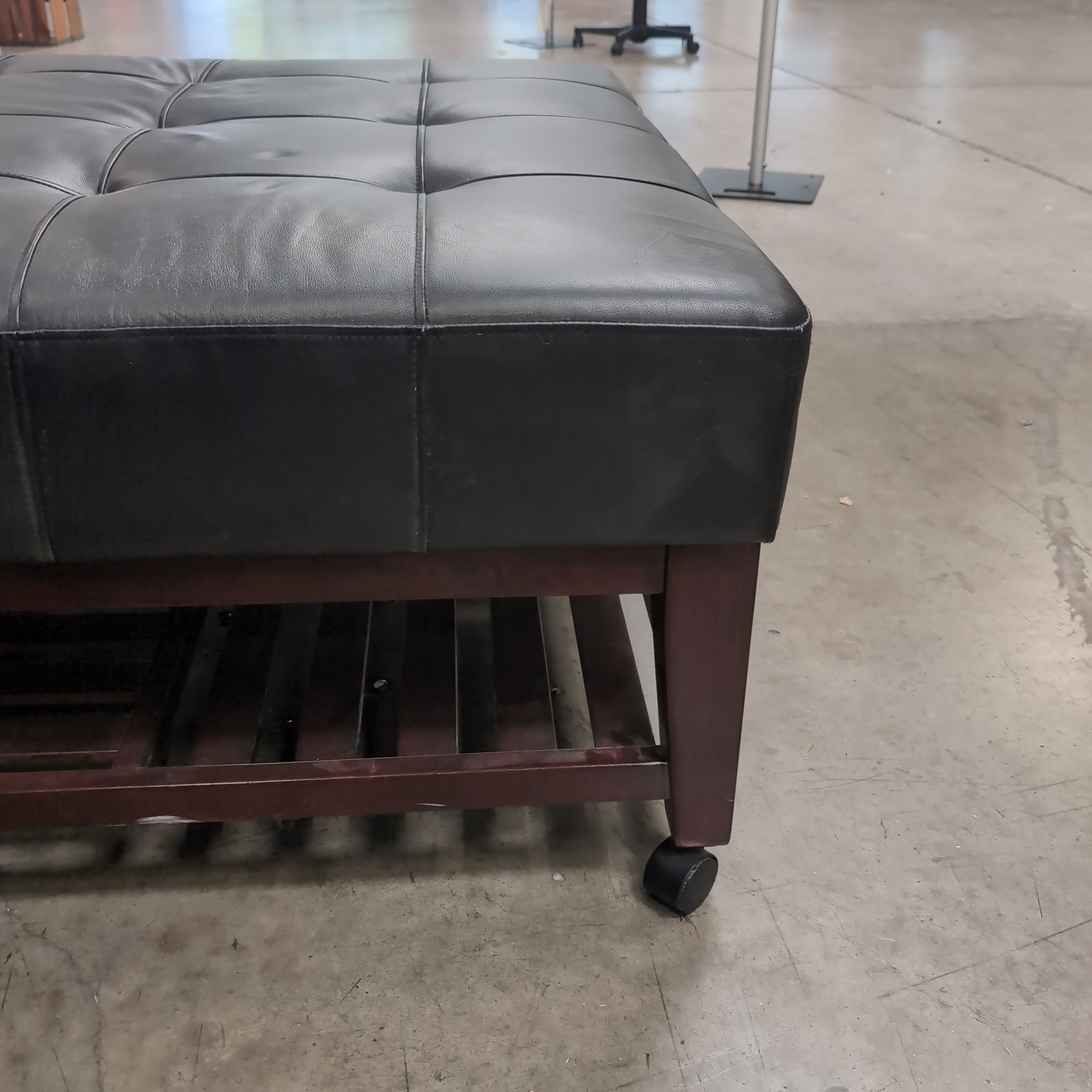 Costco Square Black Tufted Ottoman in Leather