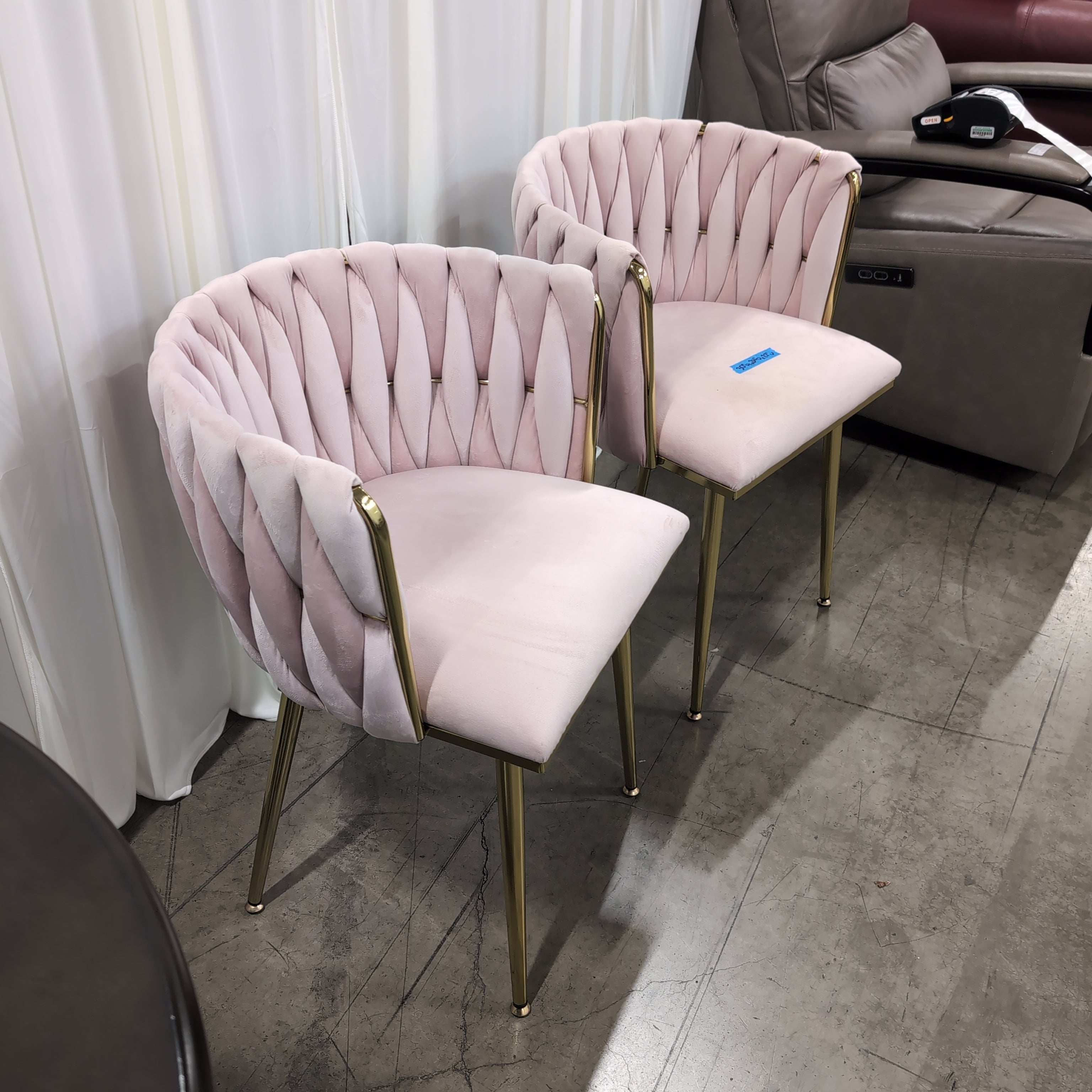 Pair of Blush Velvet Channel Tufted Accent Chair with Gold Legs
