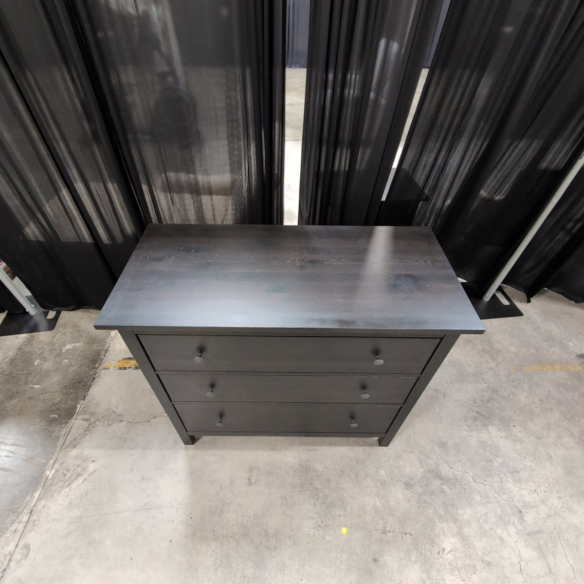 Dark Grey Three-Drawer Dresser with Simple Knobs