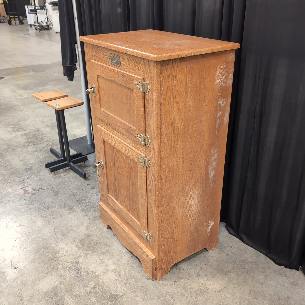WHITE CLAD Oak Reproduction Icebox with Brass Hardware