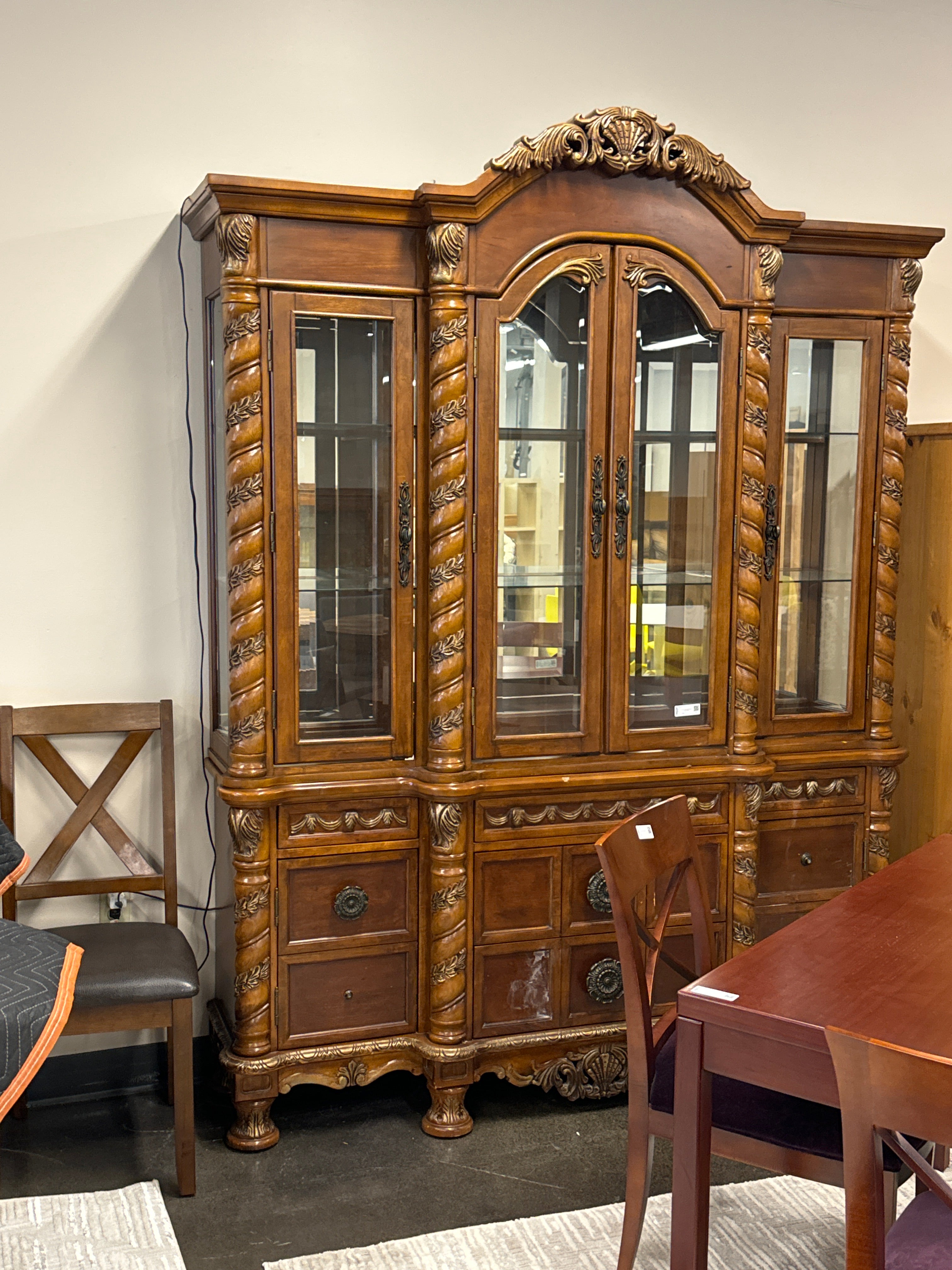 Poundex Ornate Gold-Accented China Cabinet