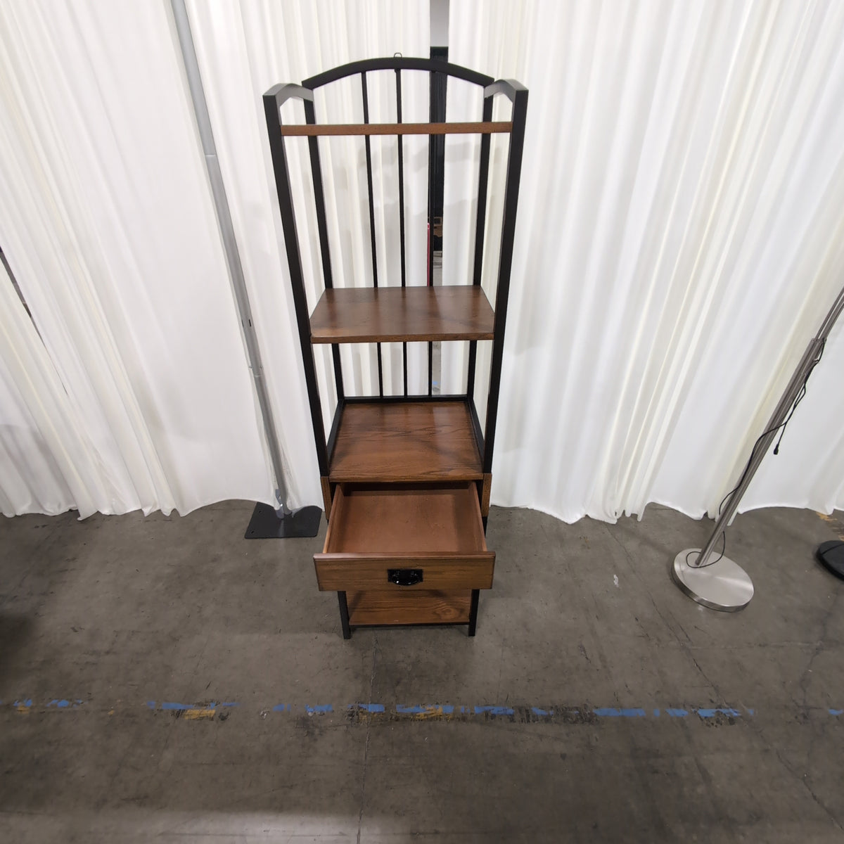 Industrial Black Metal Bookcase with a Drawer