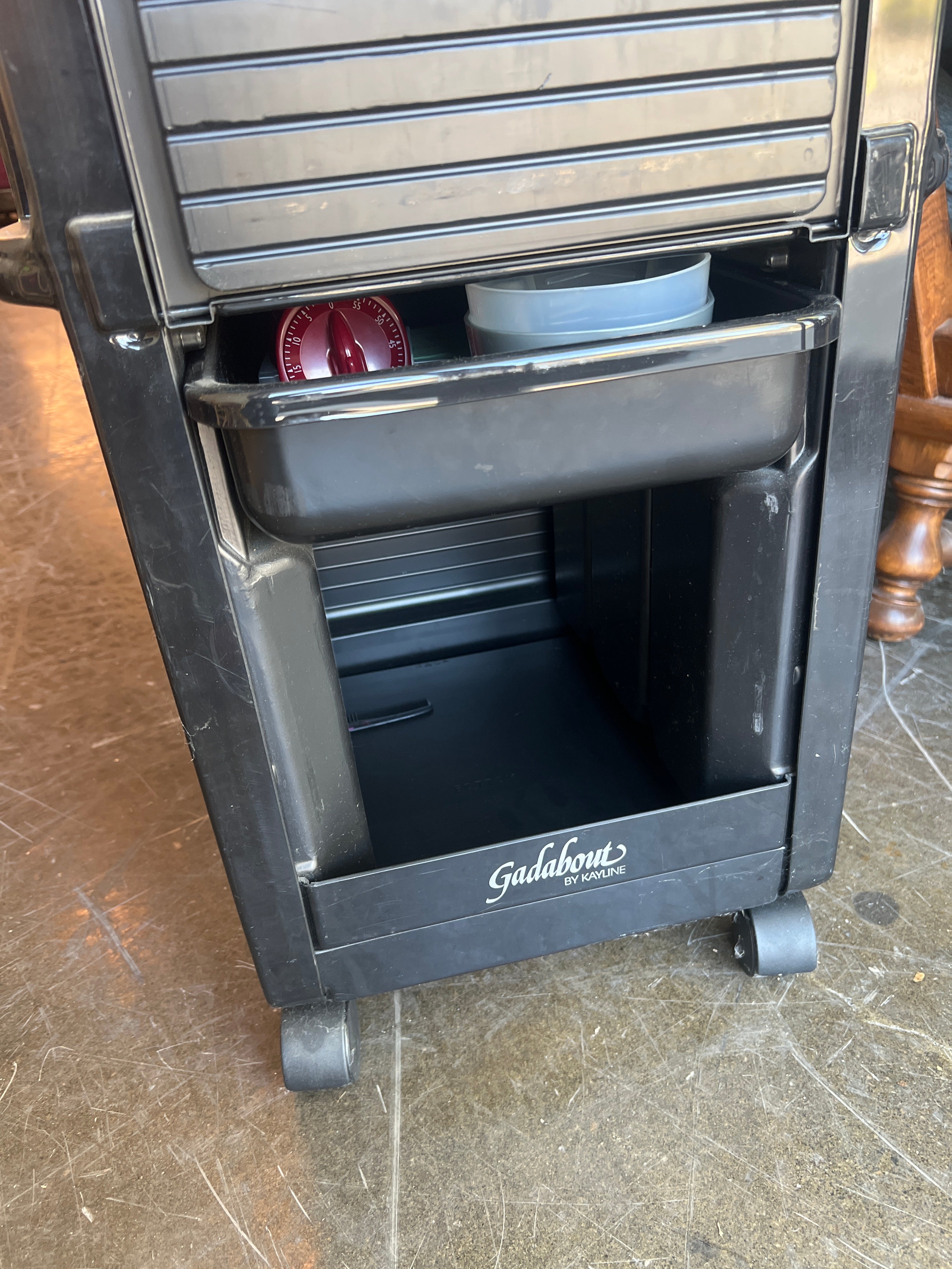 Black Plastic Rolling Storage Cart with Multiple Compartments