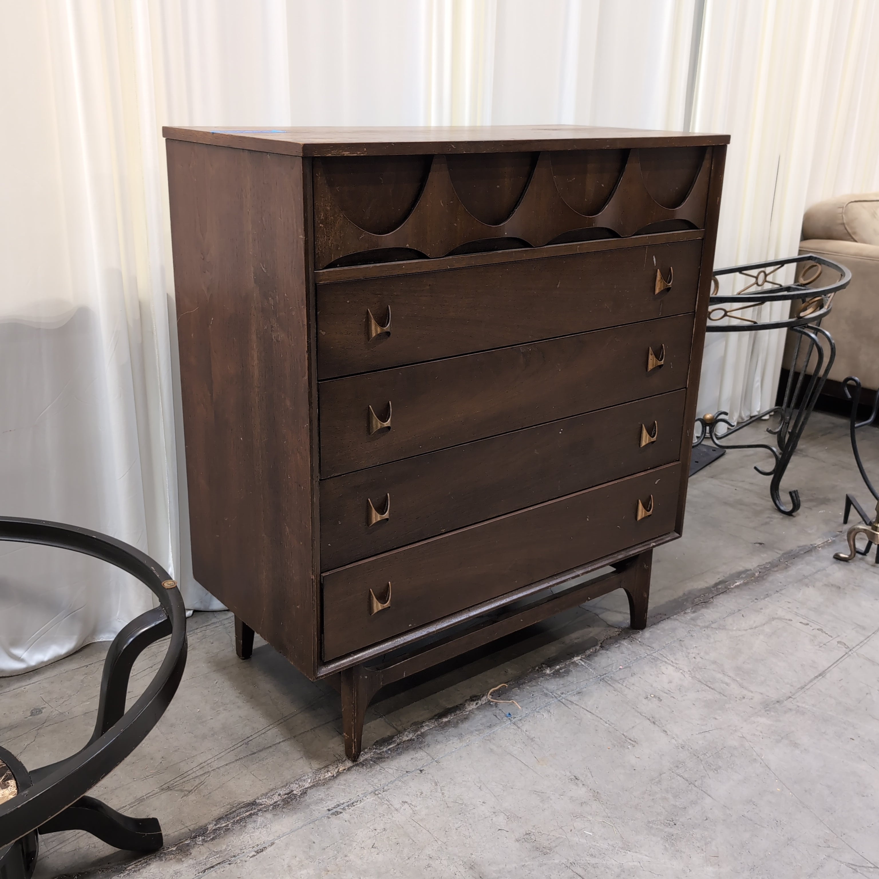 Mid-Century Modern Five-Drawer Dresser in Dark Wood