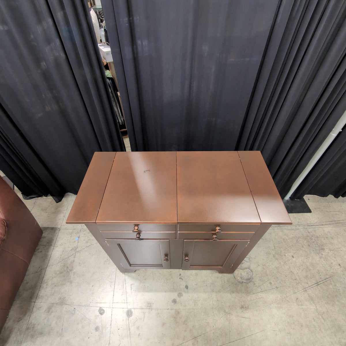 Stanley Furniture-Dark Brown Wood Kitchen Cart with Drop Leaf Top
