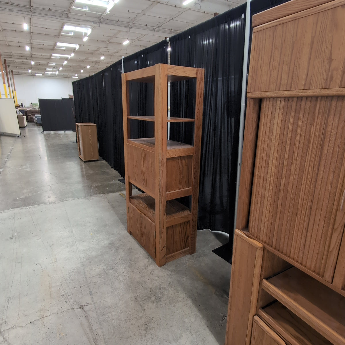 Medium Brown Wood Bookcase with Cabinet Storage