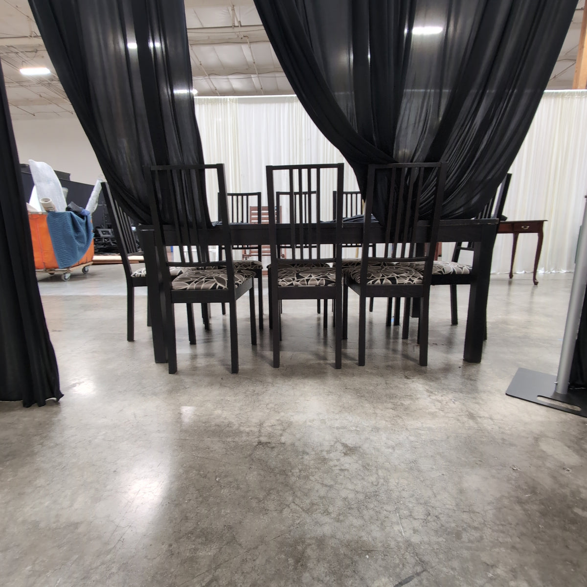 IKEA-Modern Black Wood Dining Table with Slatted Chairs