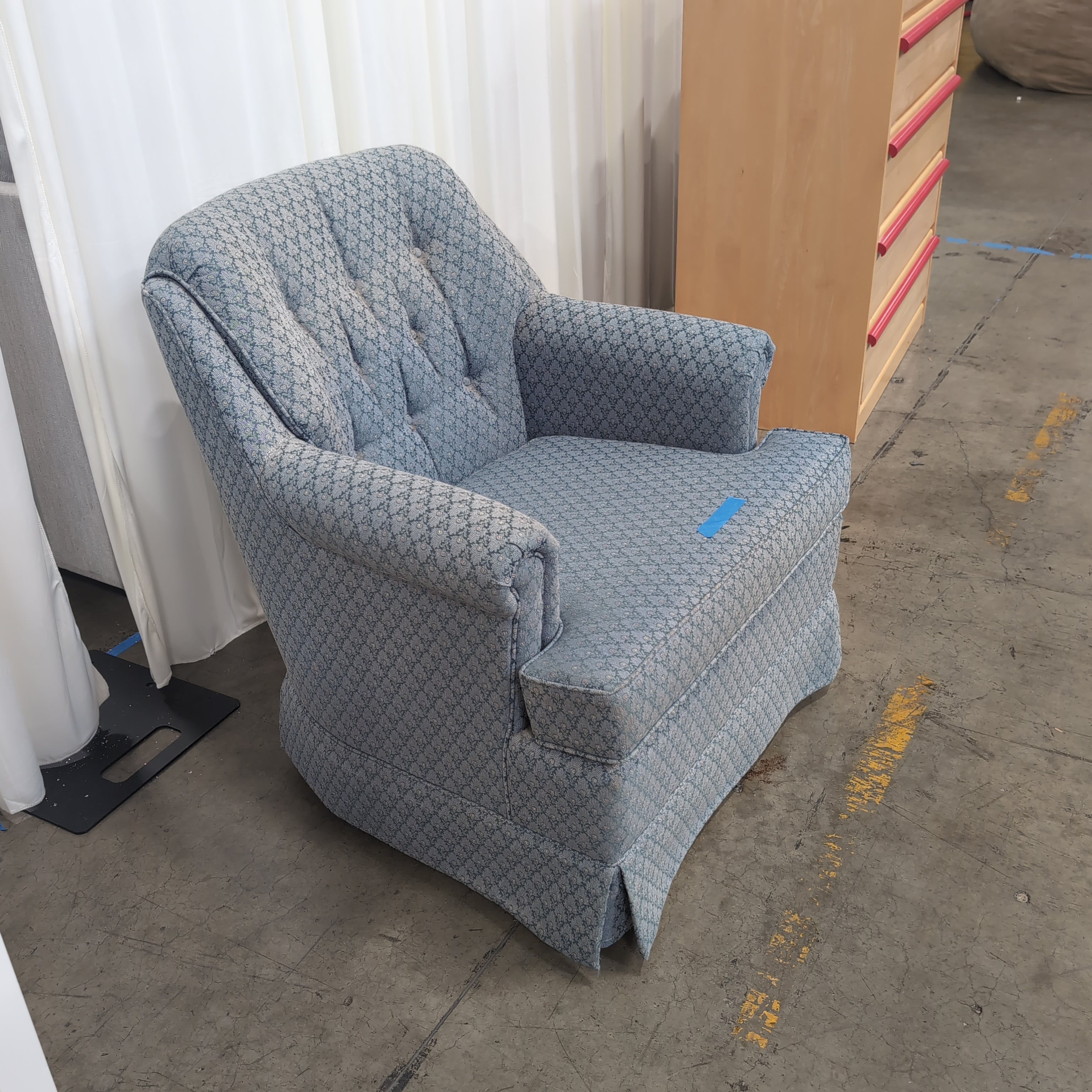 Light Blue Patterned Upholstered Club Chair with Rolled Arms