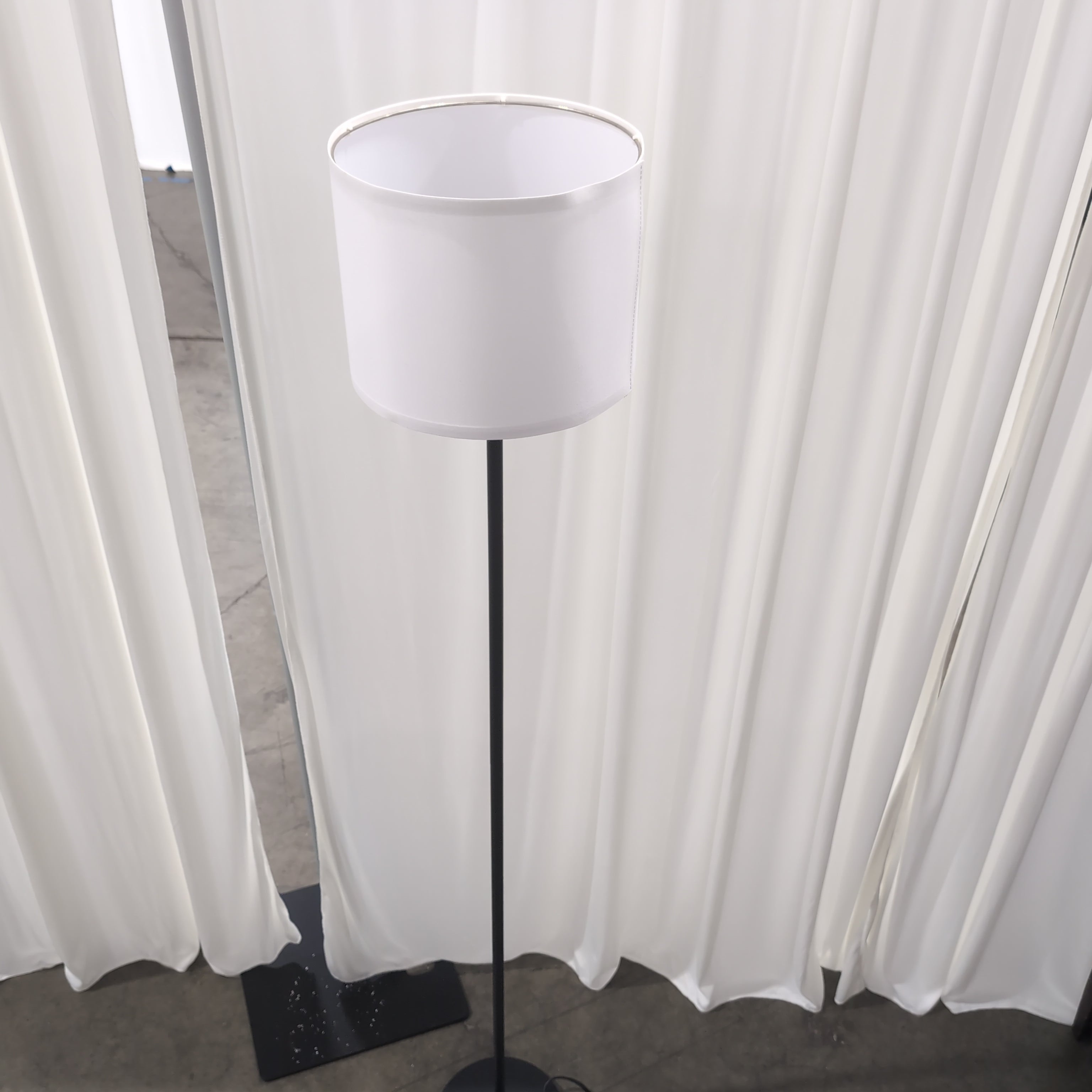 Modern Black Metal Floor Lamp with White Fabric Shade