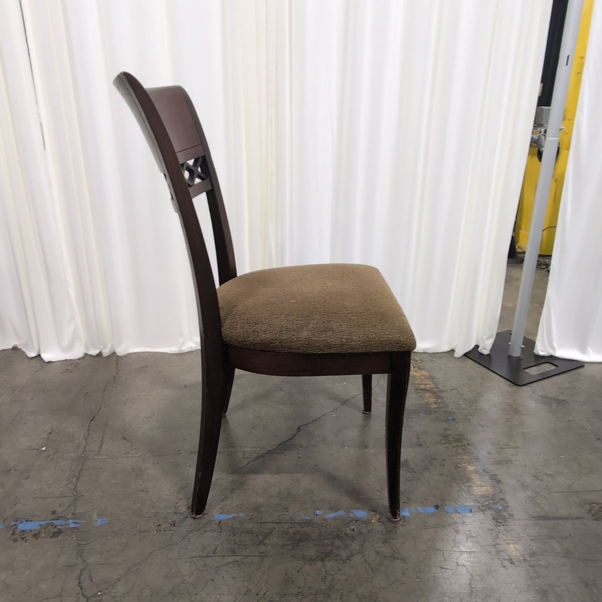 Dark Wood Lattice Back Dining Chair with Upholstered Seat