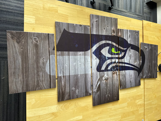 Seahawks 5-Piece Wall Art – Rustic Wood Grain Look