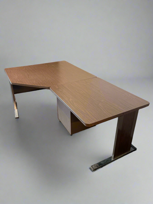 L-Shaped Laminate Office Desk with Metal Base