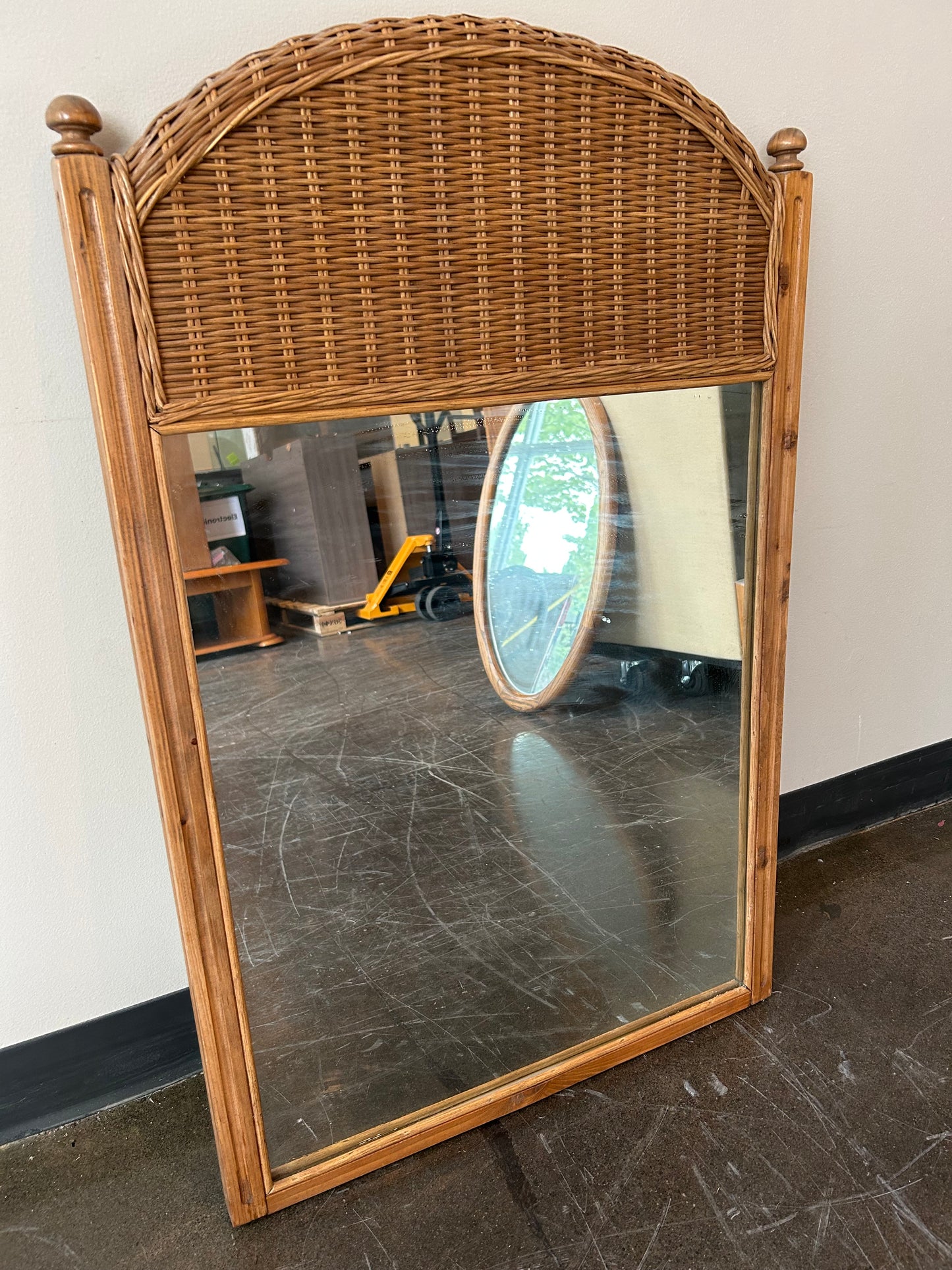 Large Mirror with Wicker Detail