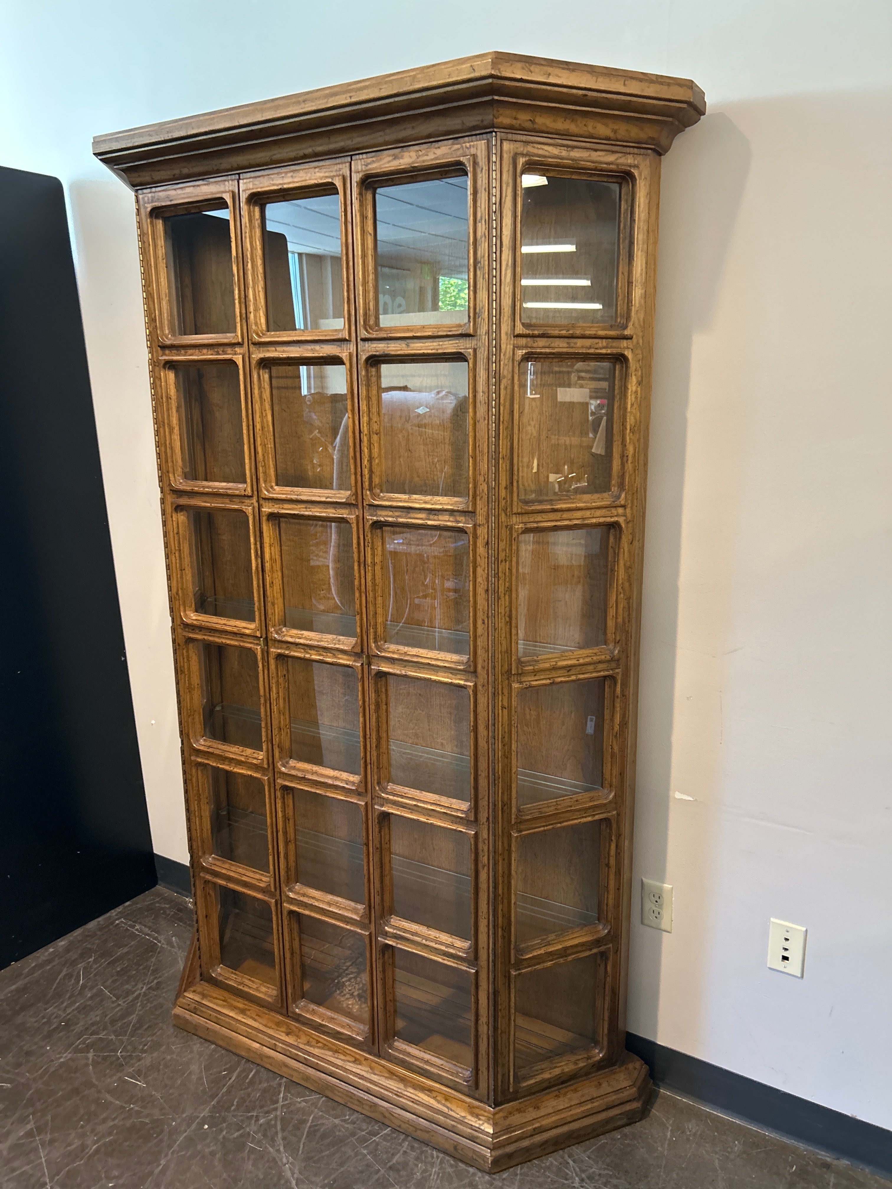 Drexel Glass-Front Display Cabinet – Oak Finish with Paned Doors