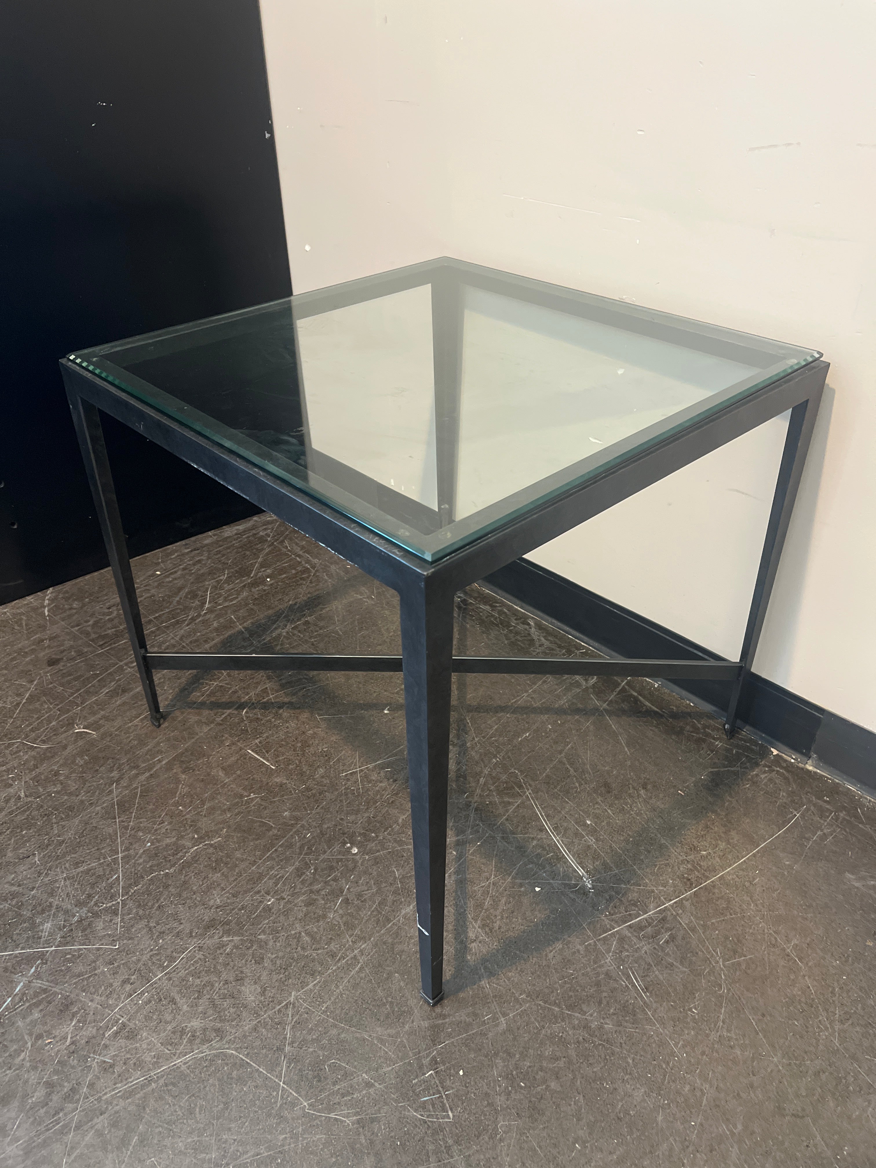 Modern Glass-Top Side Table with Black Metal Frame