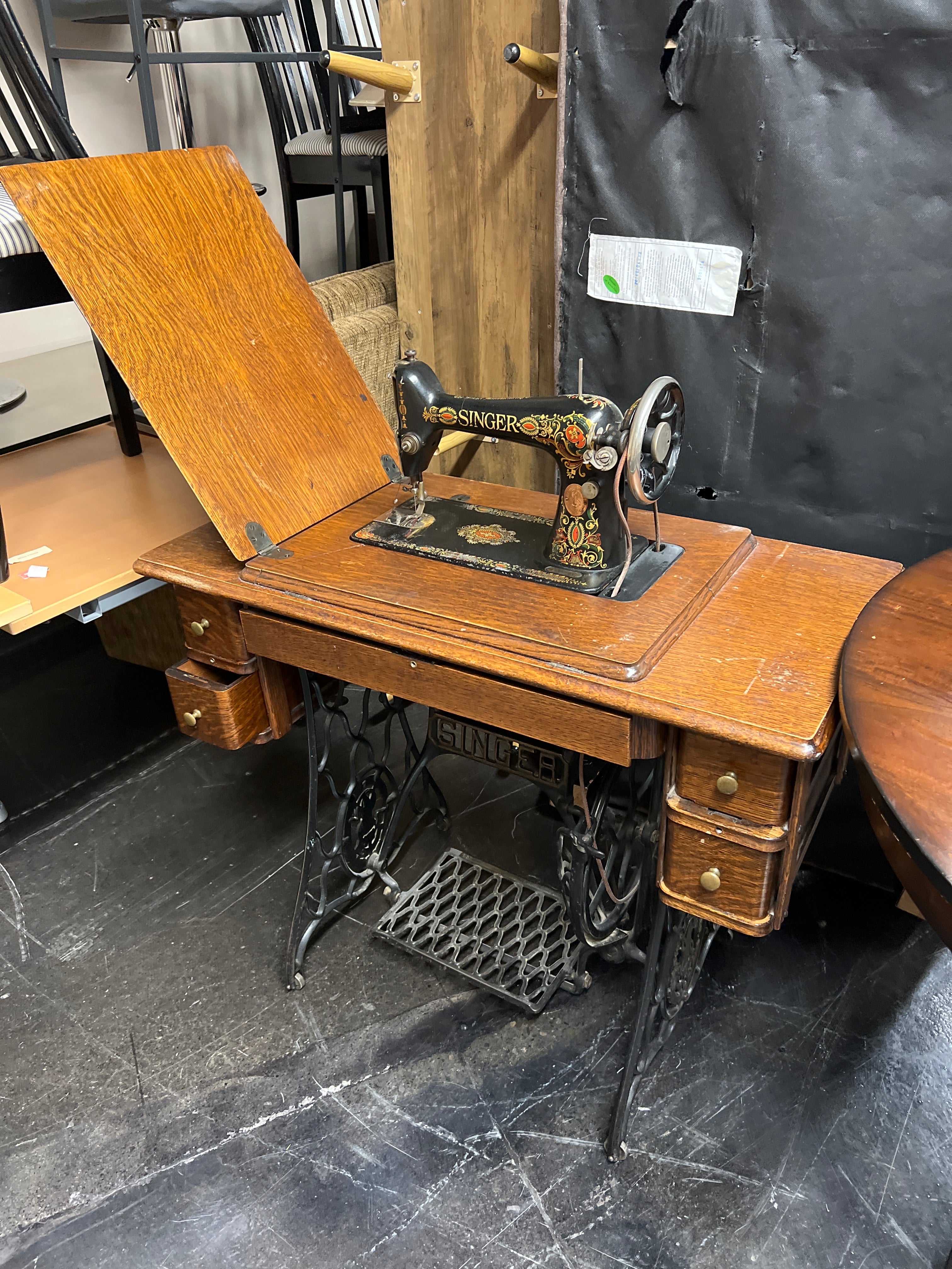 Antique Singer Sewing Machine Table with Wood Accents