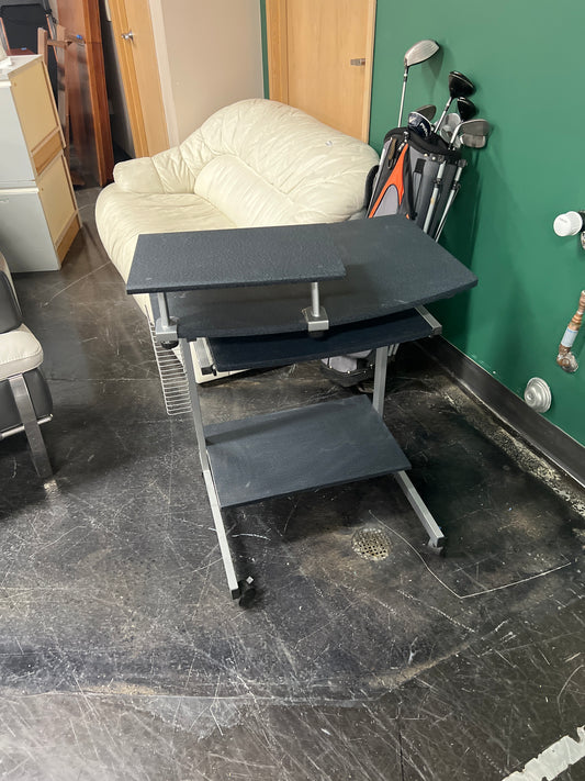 Two-Tier Mobile Computer Desk with Silver Frame