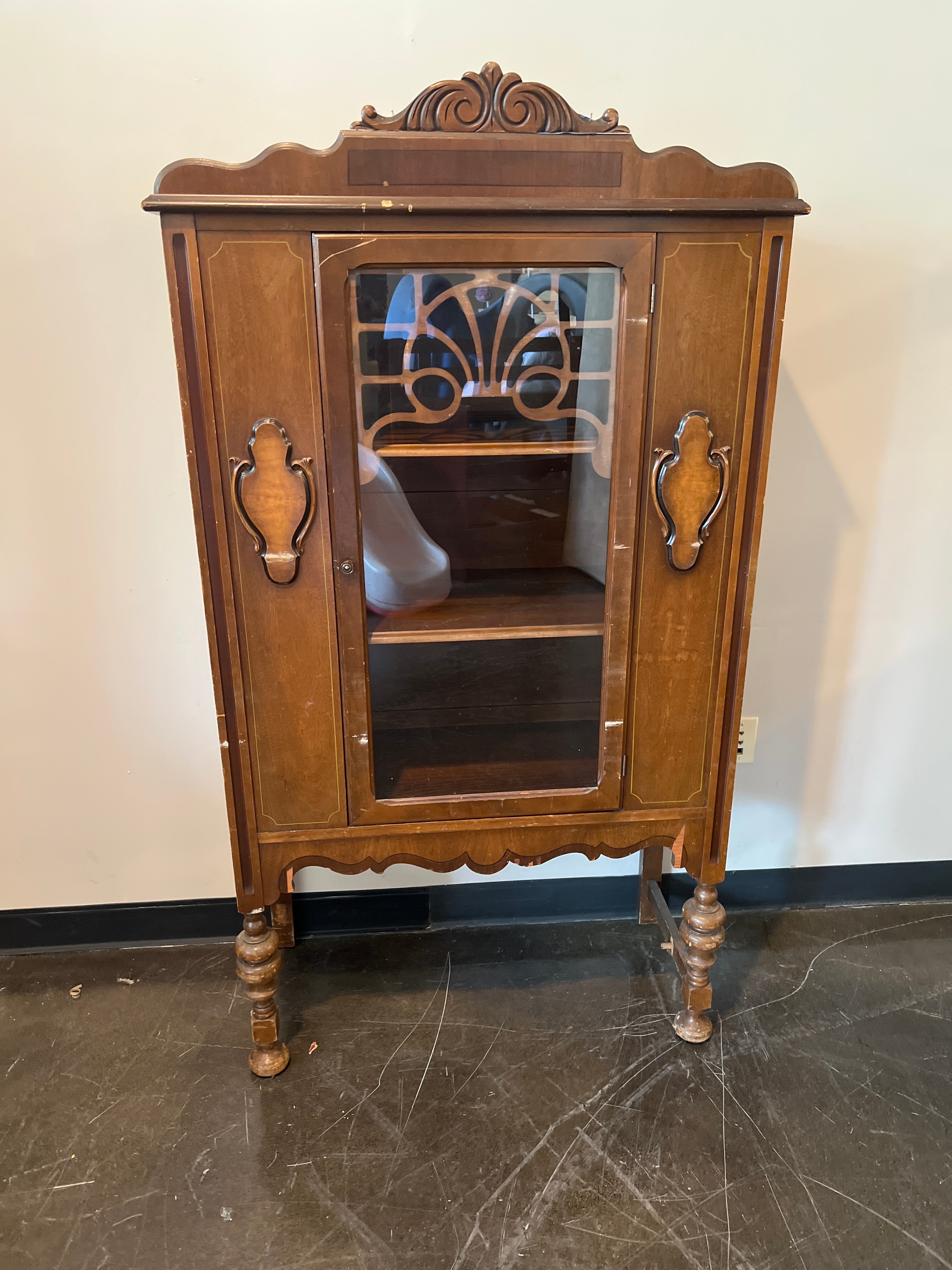 Antique Wood Display Cabinet with Glass Door