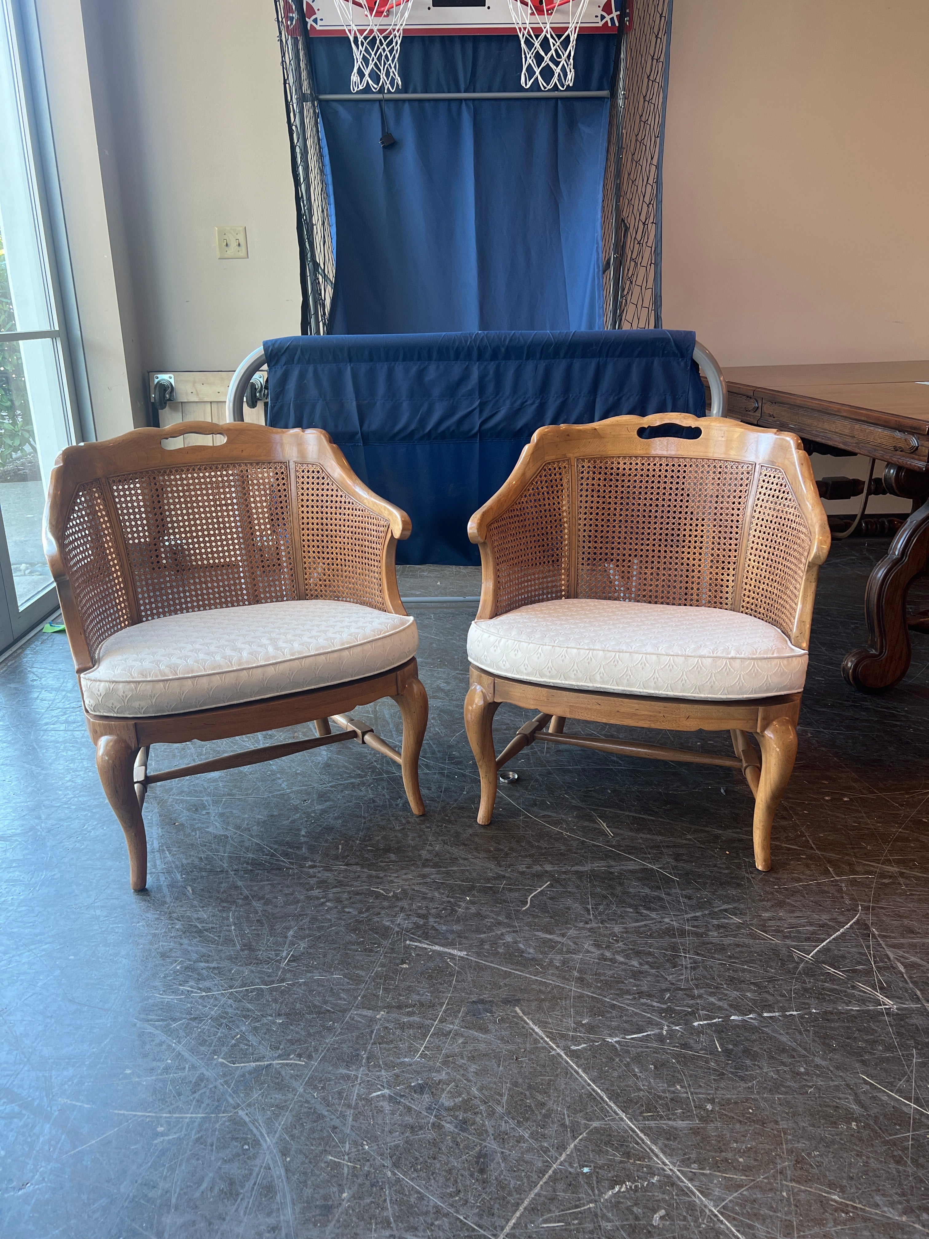 Vintage MCM Cane Back Wood Armchairs - Set of Two