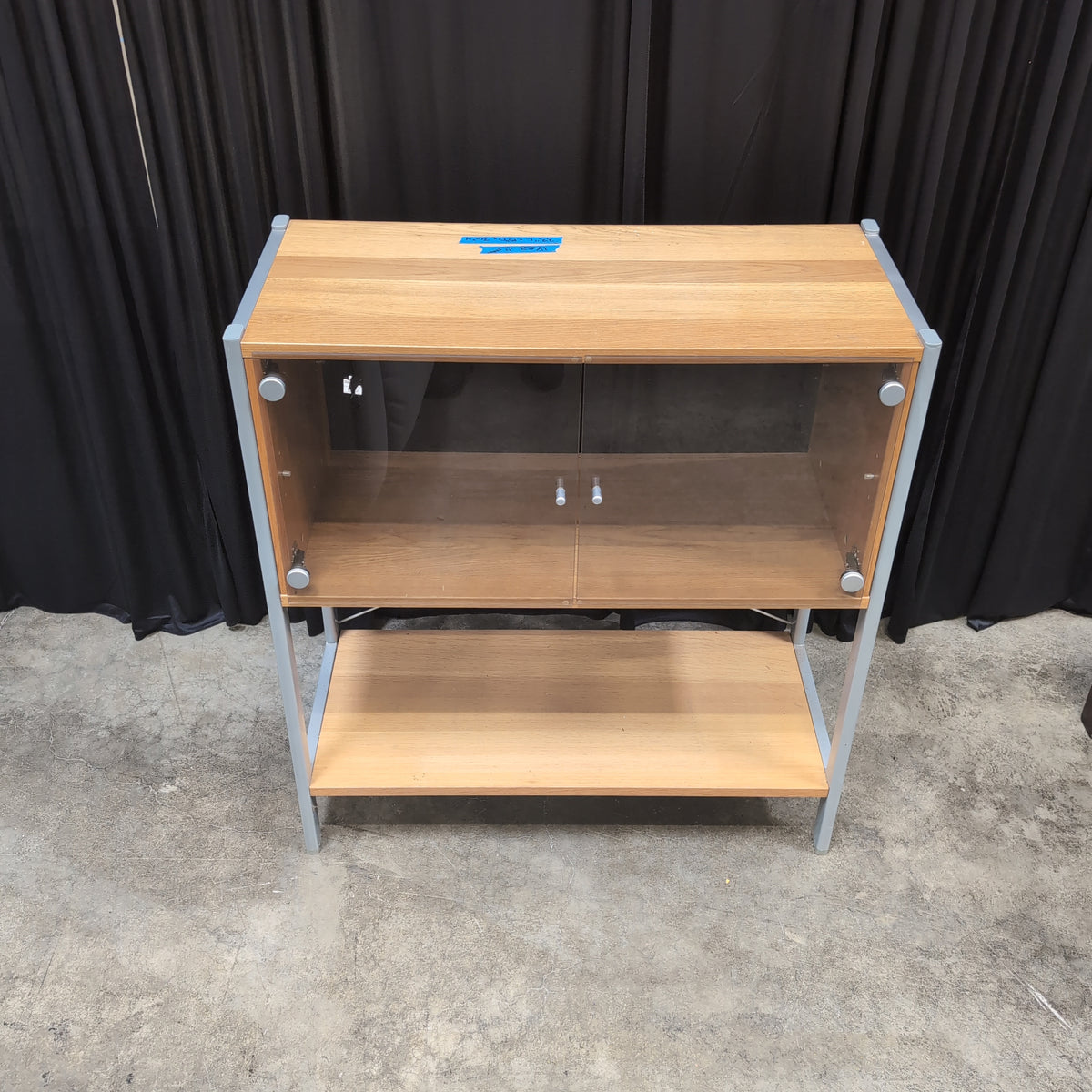 Light Wood and Silver Metal Cabinet with Glass Doors