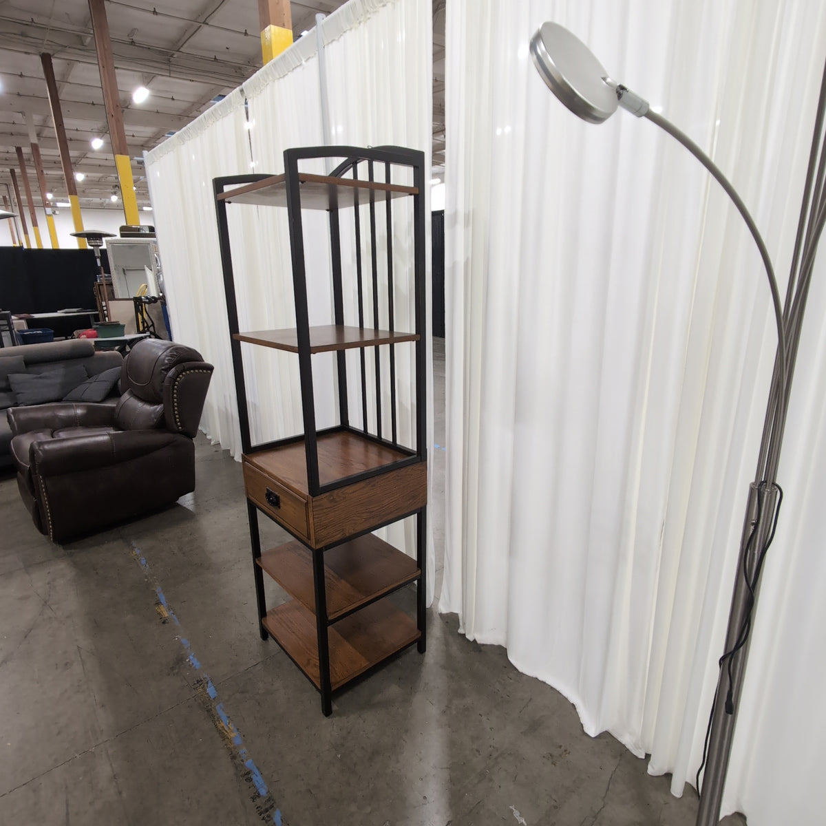 Industrial Black Metal Bookcase with a Drawer