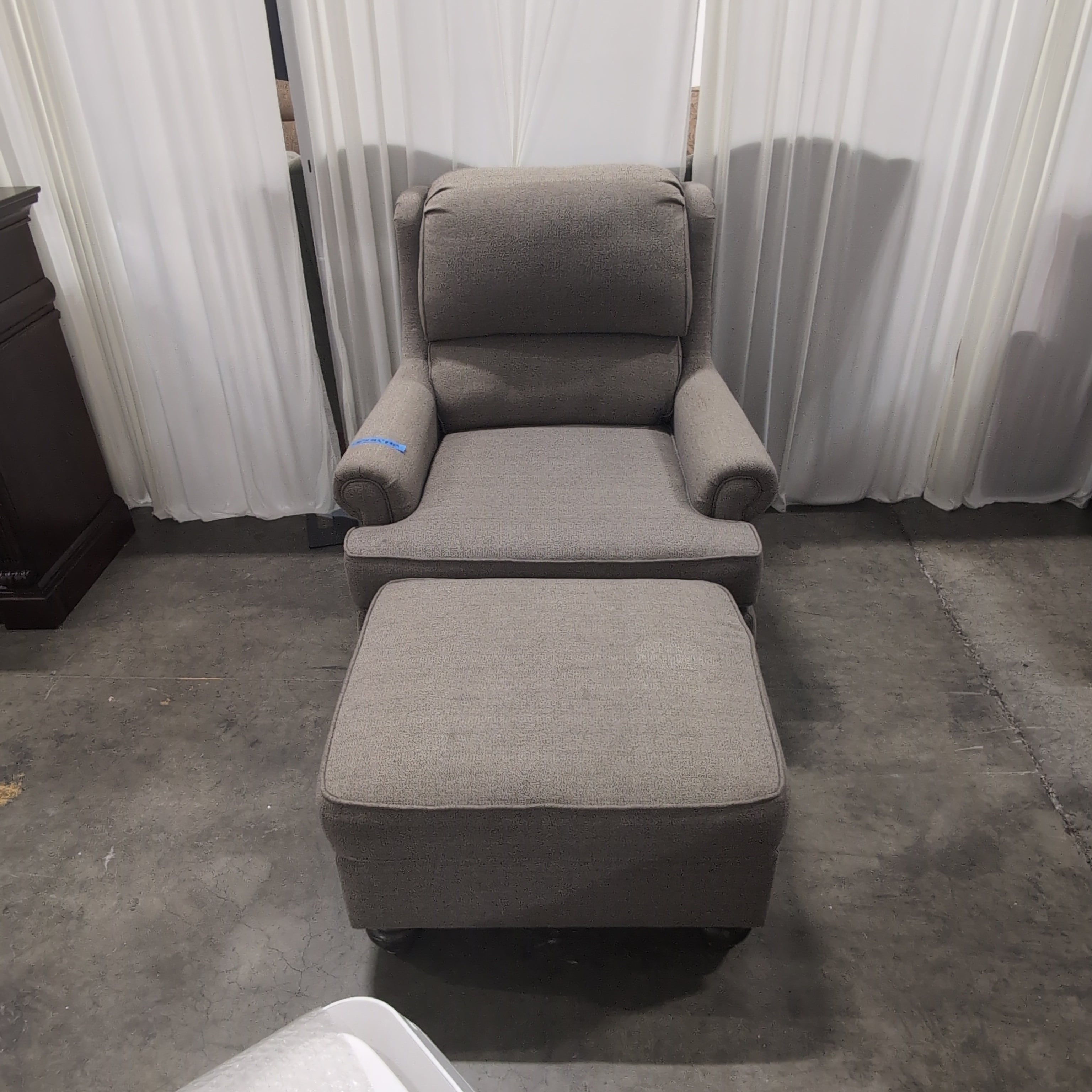 Grey Fabric Recliner with Matching Ottoman