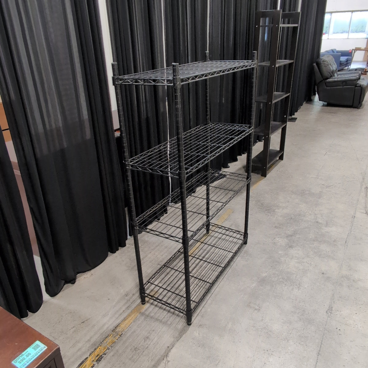 Black Four-Tier Wire Shelving Unit in Metal