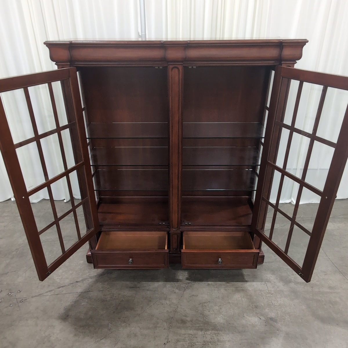 Traditional Dark Wood China Cabinet with Glass Doors