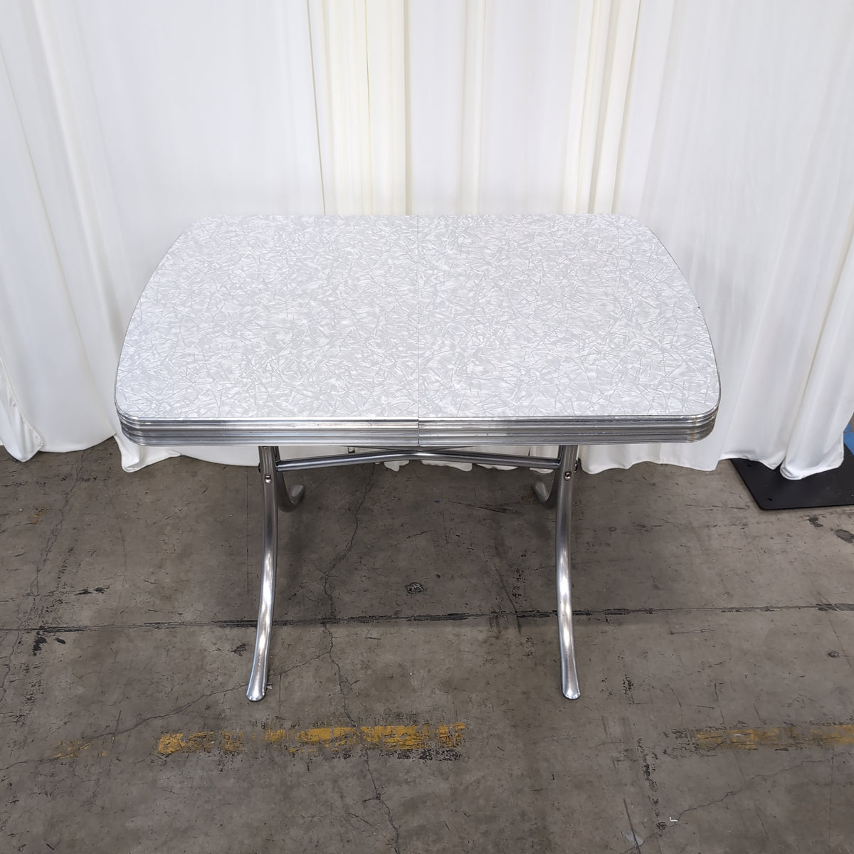 Retro Grey Laminate Dining Table with Chrome Trim