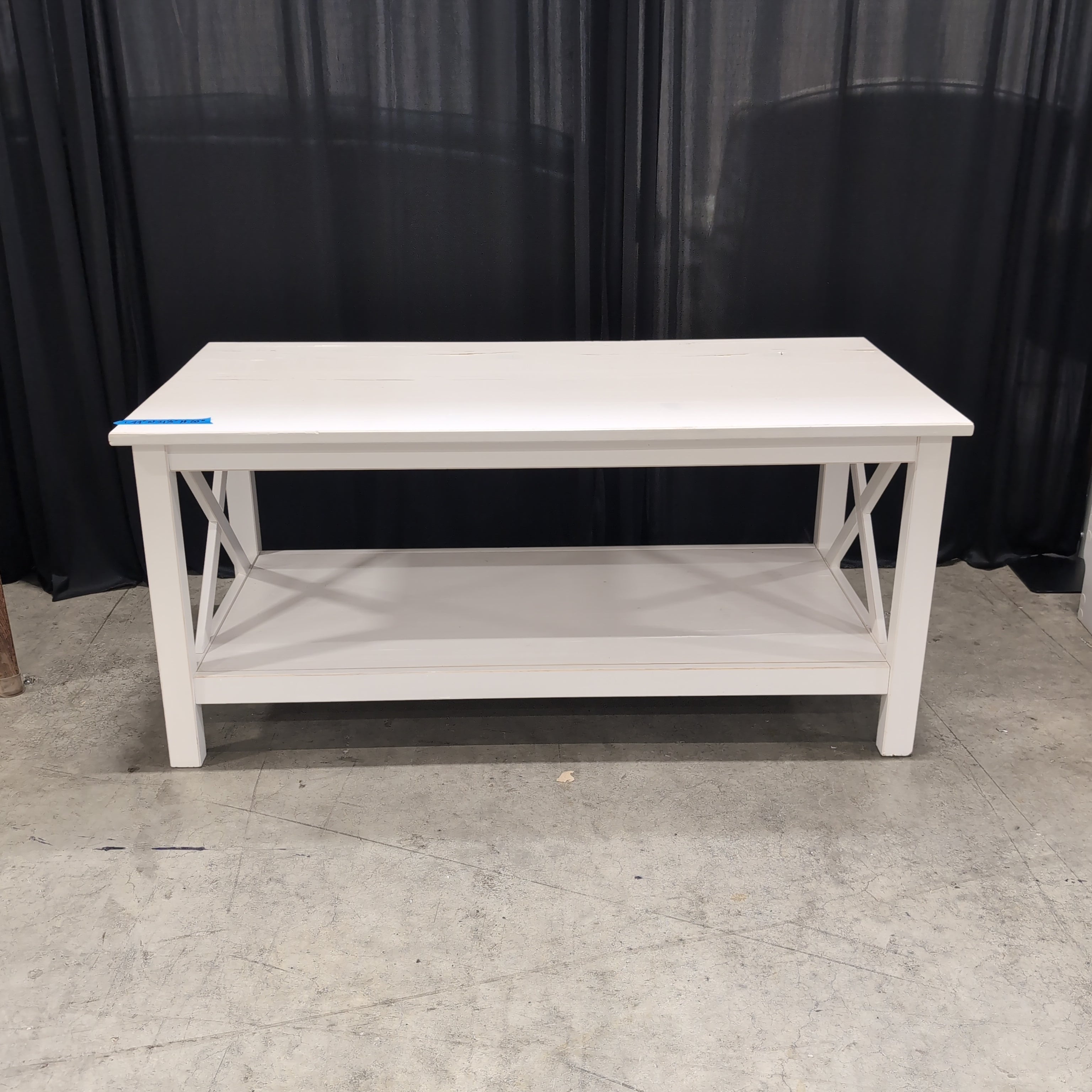 White Farmhouse Style Coffee Table with Lower Shelf