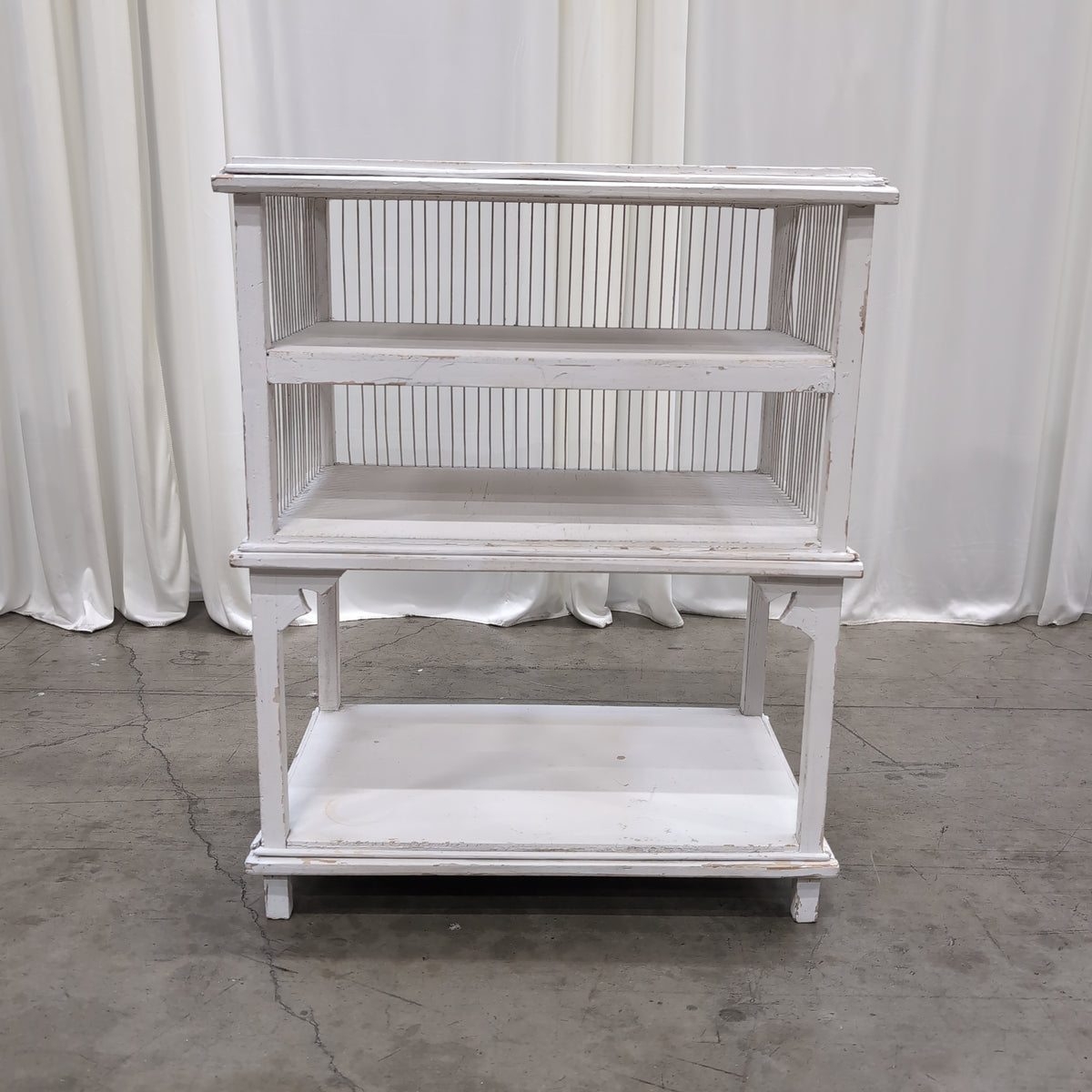 Distressed white Three-Tier Storage Shelf