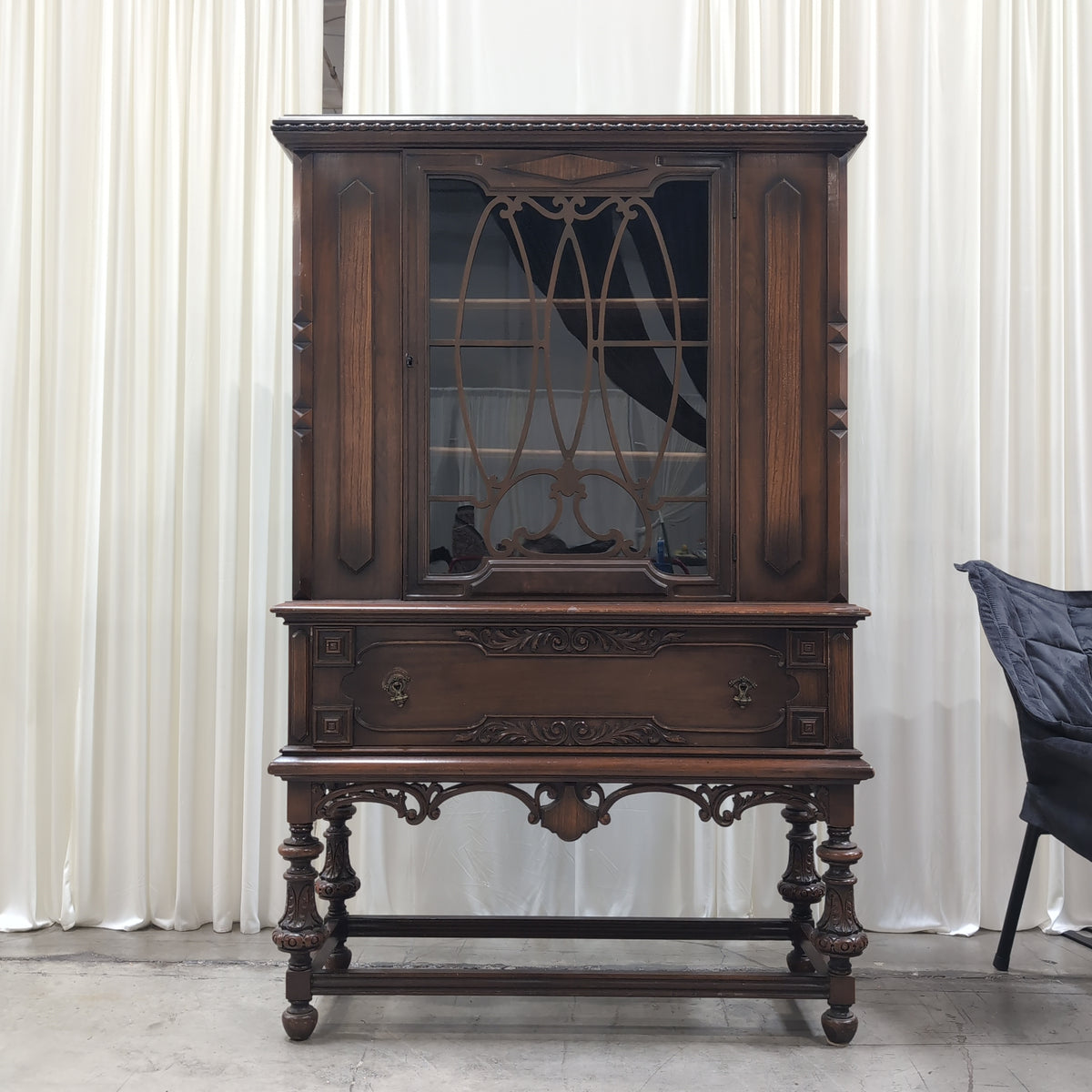 Traditional Carved Dark Wood China Cabinet