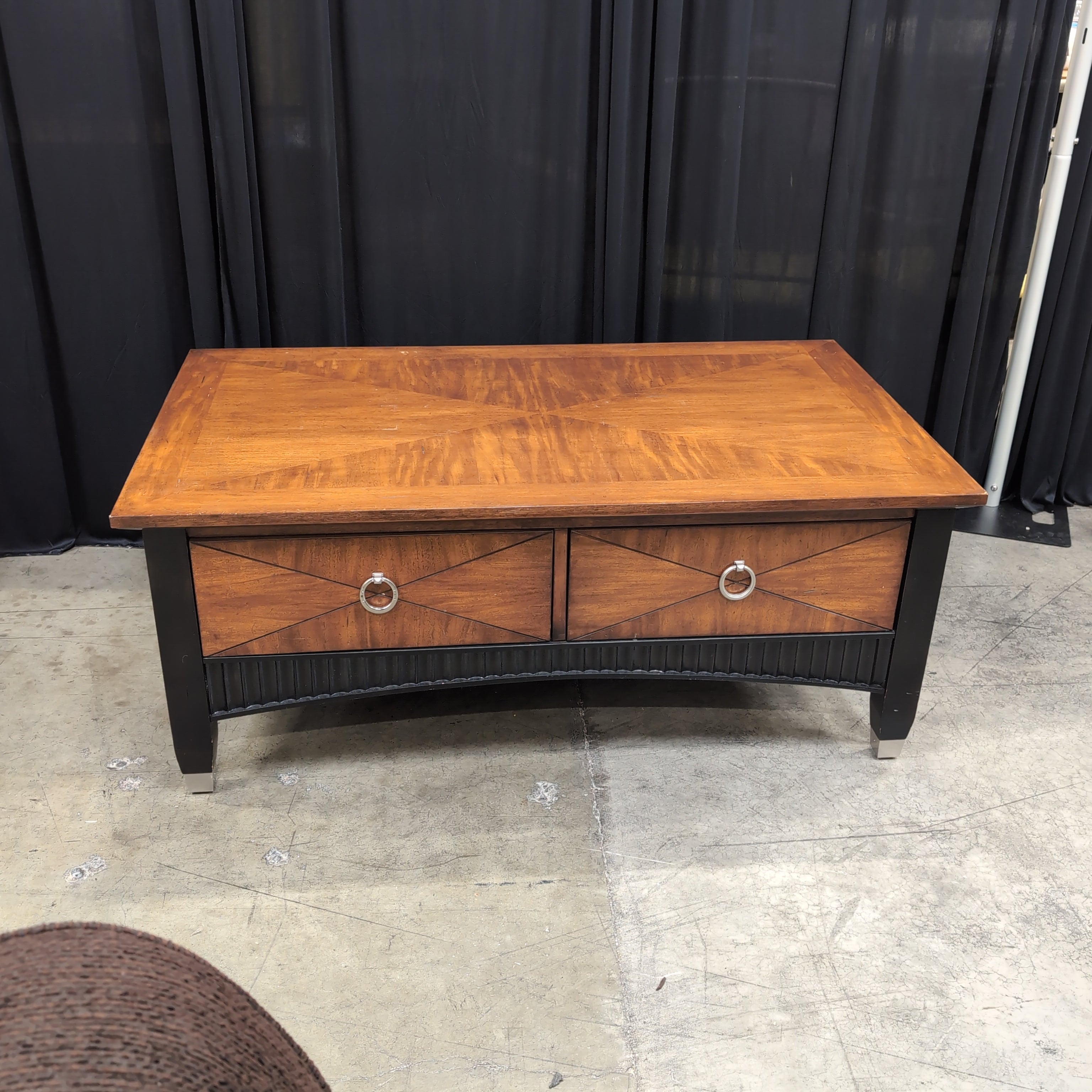 Warm Brown Wood Coffee Table with Geometric Veneer Top