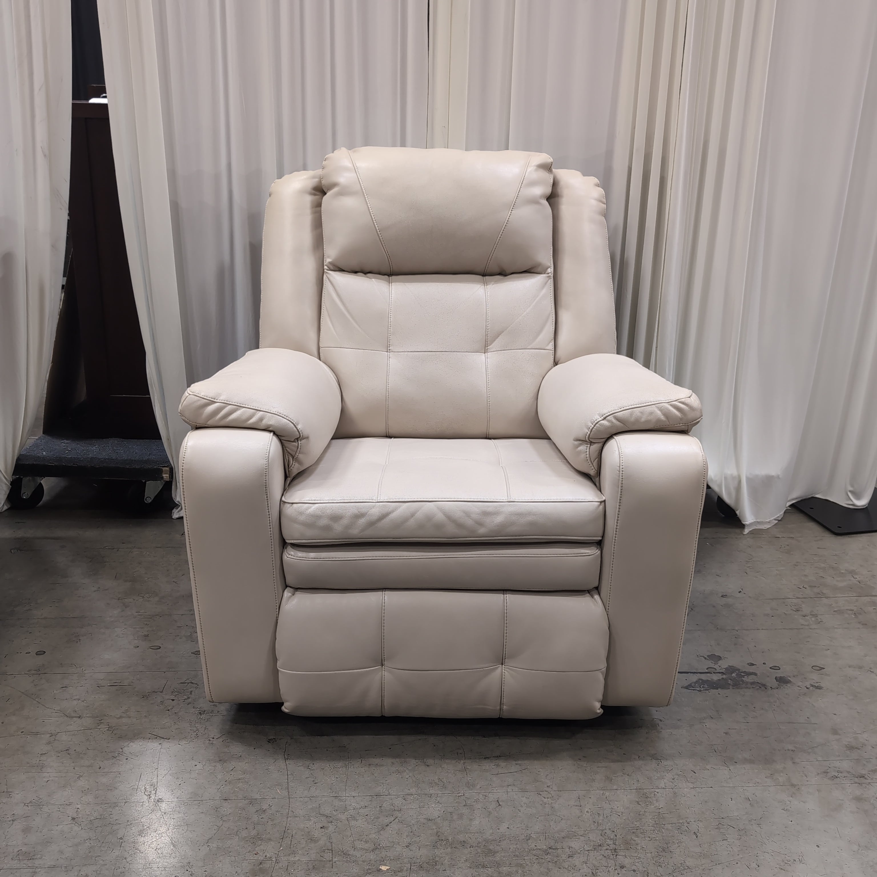 Plush Beige Leather Recliner