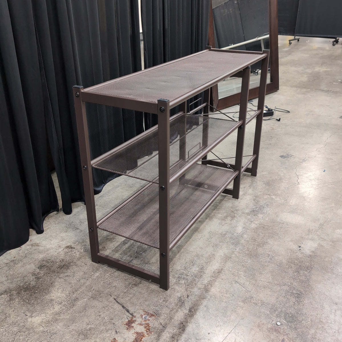 Dark Brown Metal Shoe Rack with Mesh Shelves