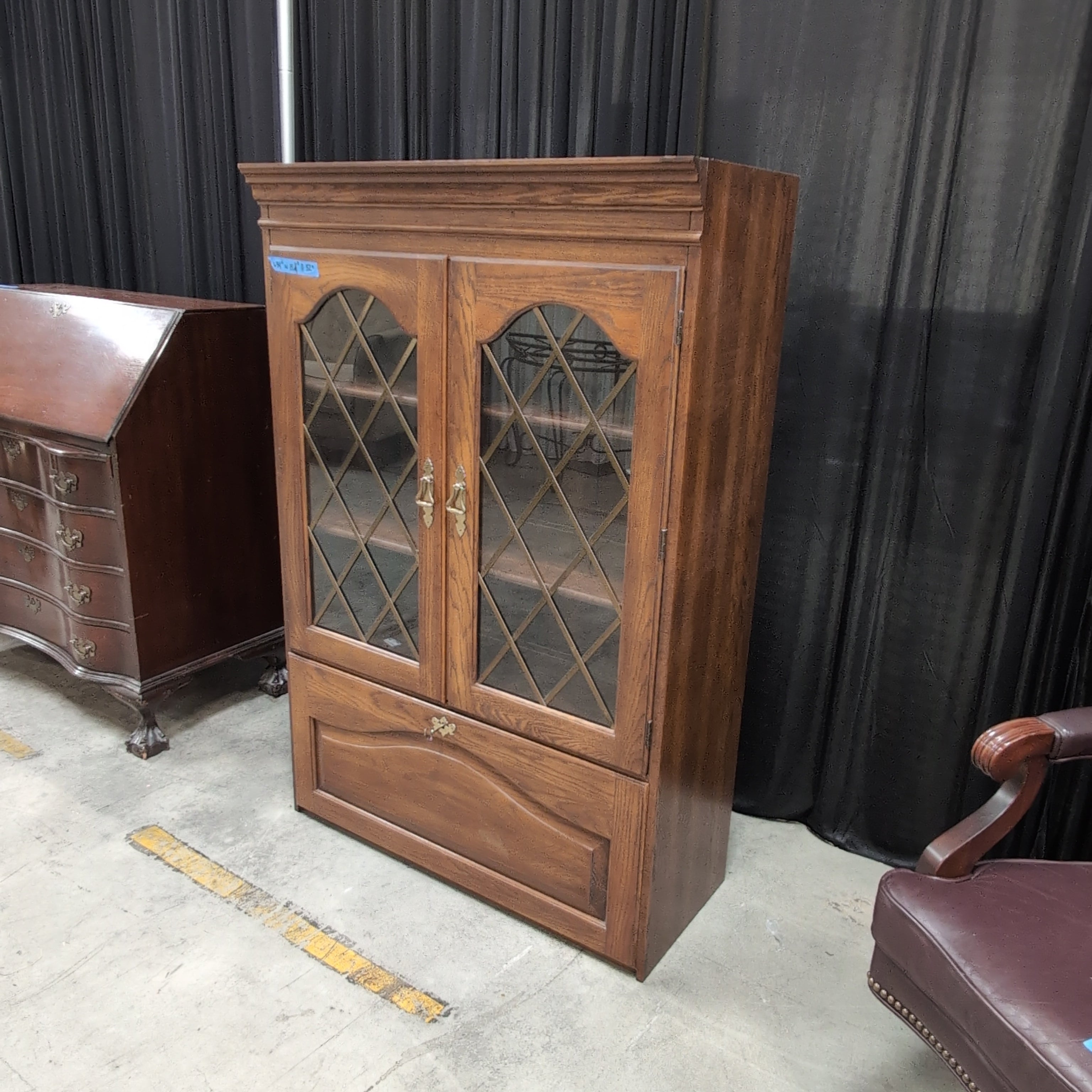 Traditional Brown Wood China Cabinet with Diamond Mullions