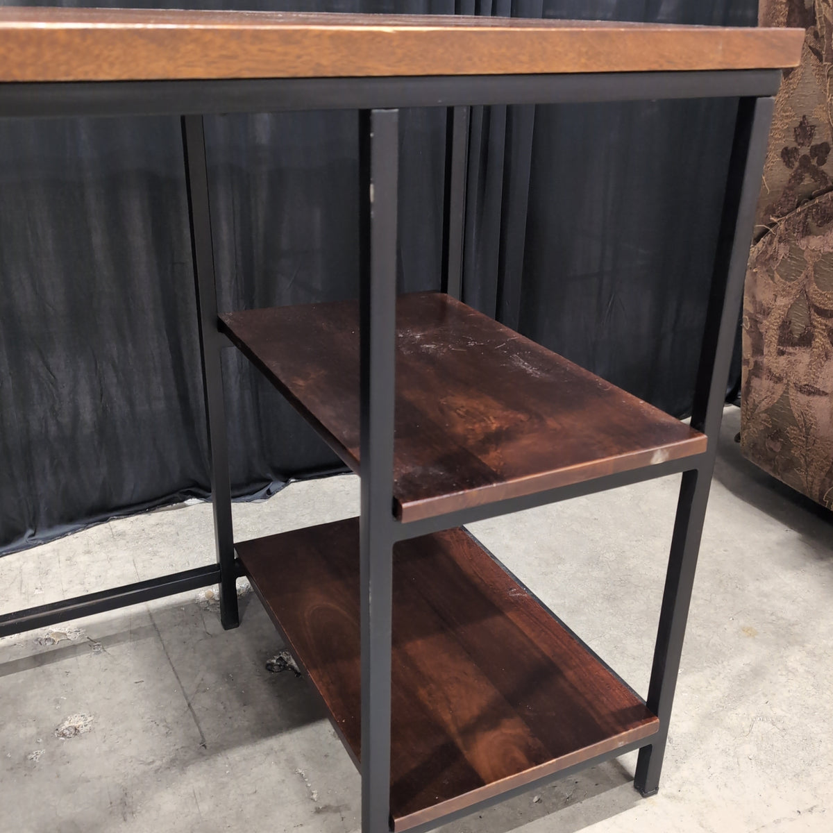Dark Wood and Black Metal Desk with Shelves