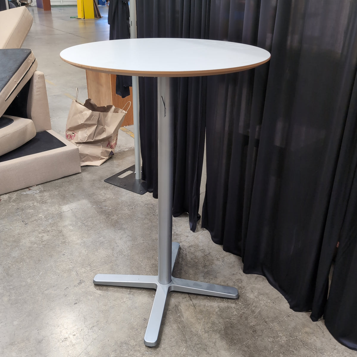 Cream Laminate Round Pub Table with Metal Pedestal Base