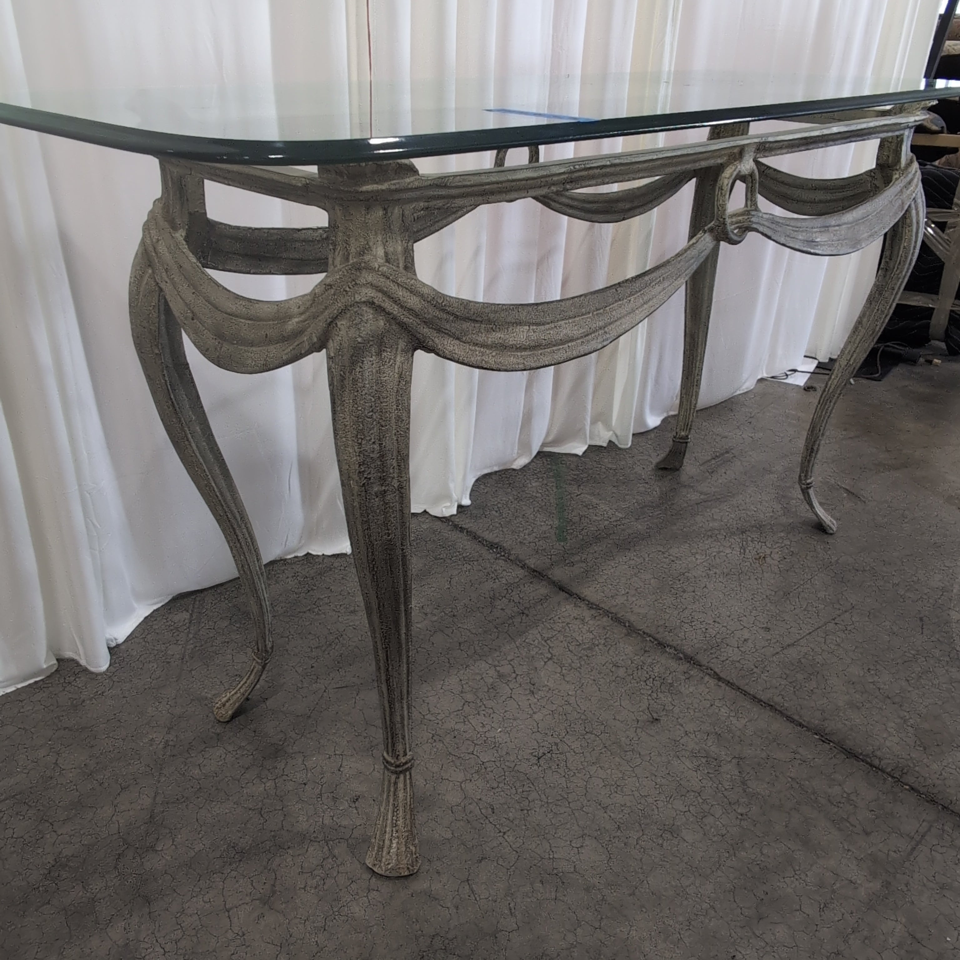 Distressed Gold Metal Console Table with Glass Top