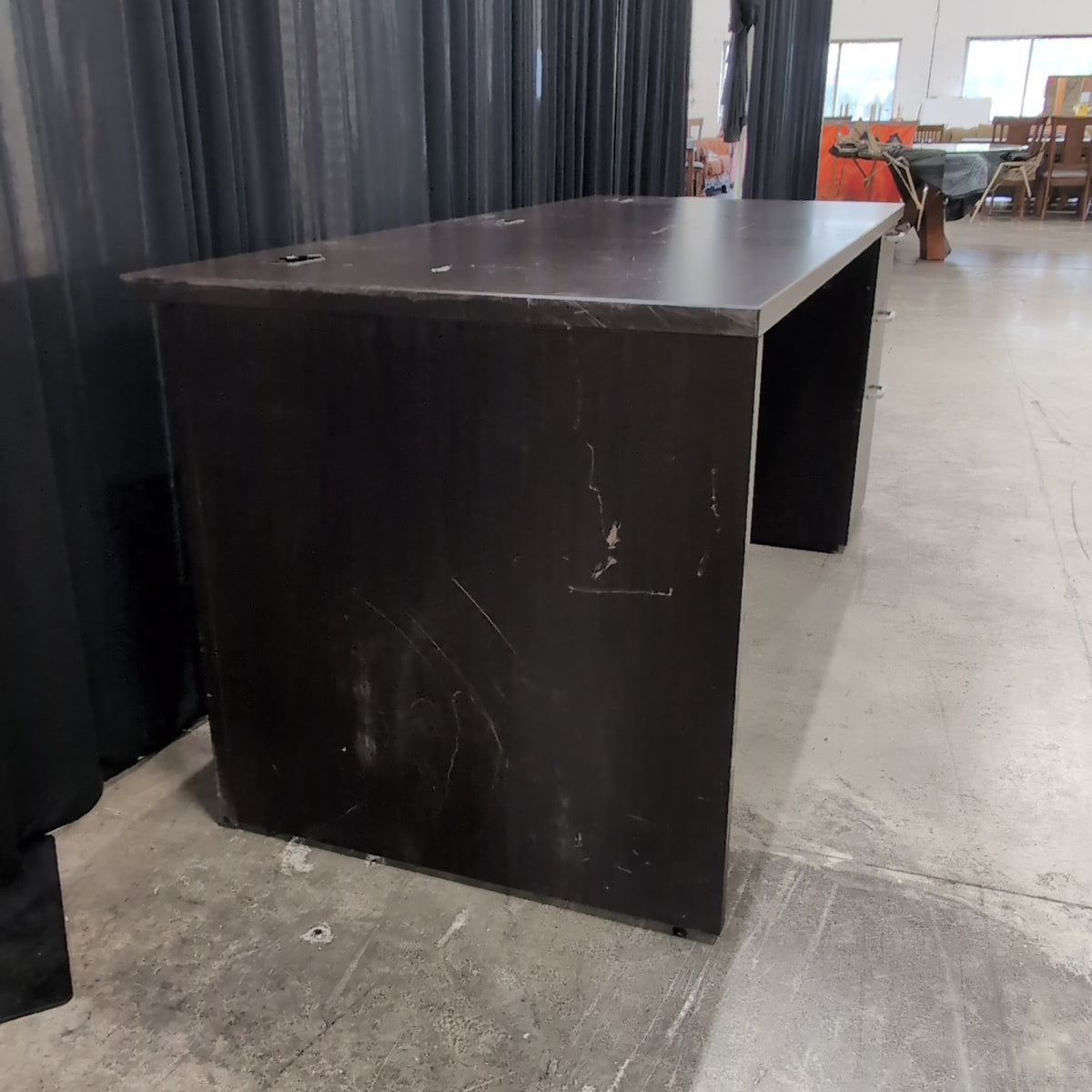 Dark Brown Laminate Office Desk with Grommet Holes