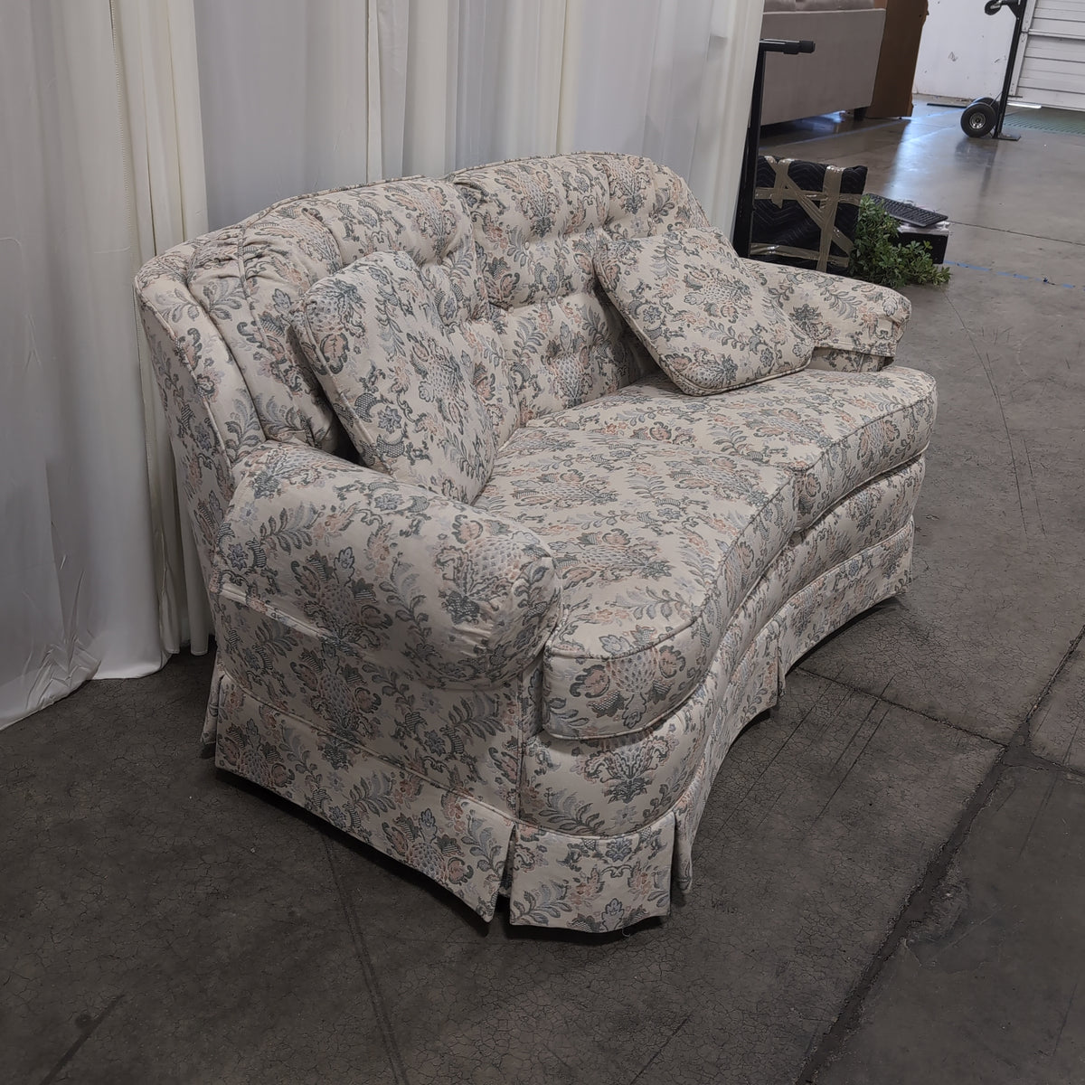 Traditional Floral Fabric Loveseat with Skirted Base