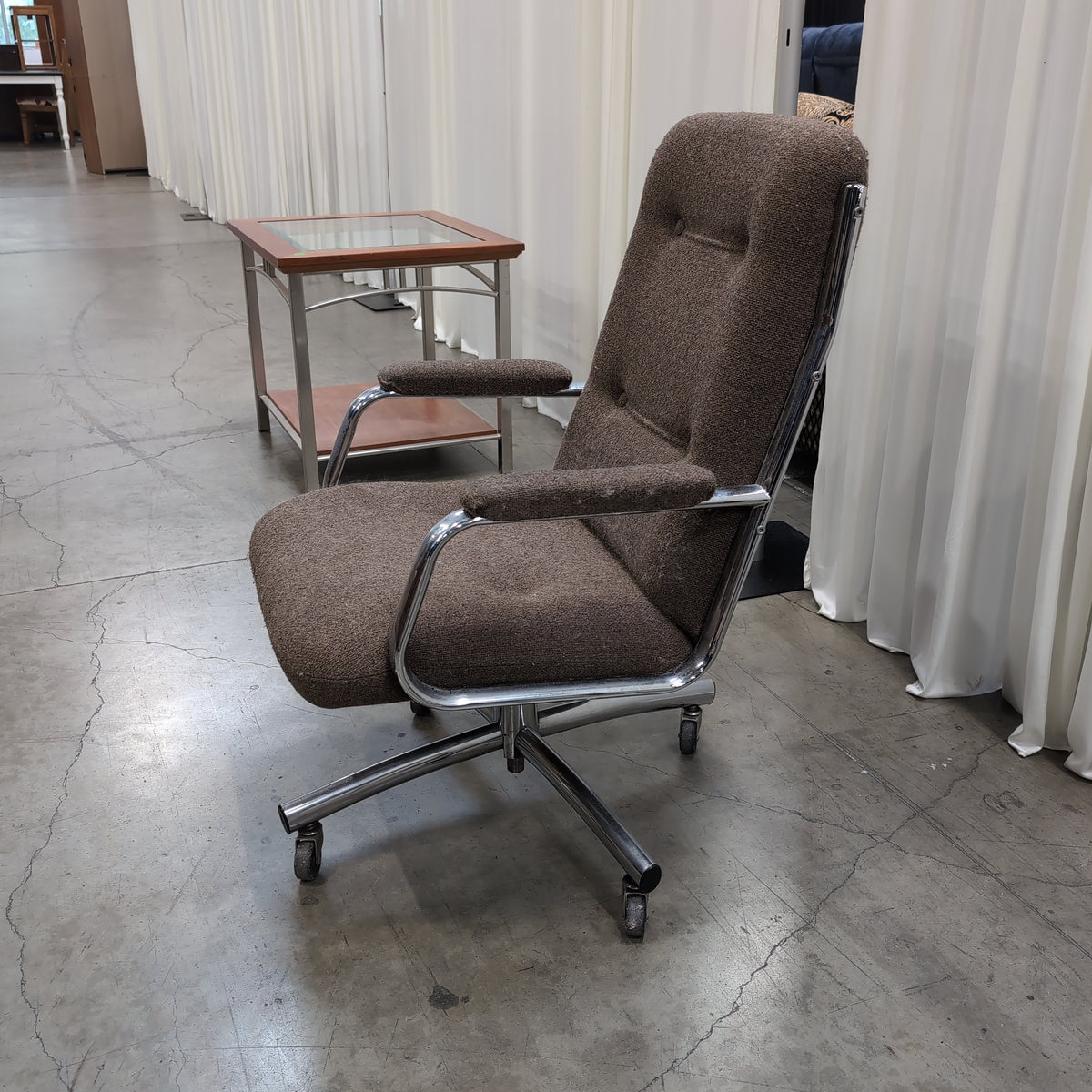 Tufted Brown Fabric Office Chair with Chrome Frame