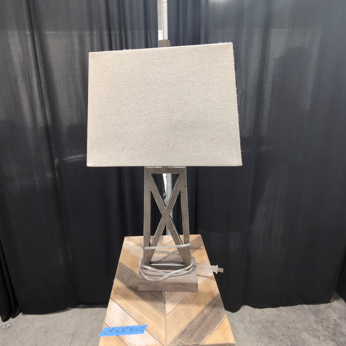 Rustic Natural Wood X-Base Table Lamp with Beige Shade