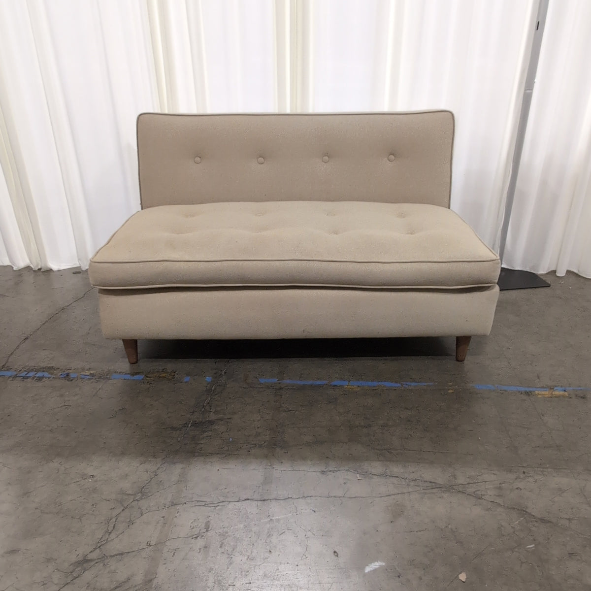 Mid-Century Modern Beige Upholstered Loveseat with Tufted Cushions