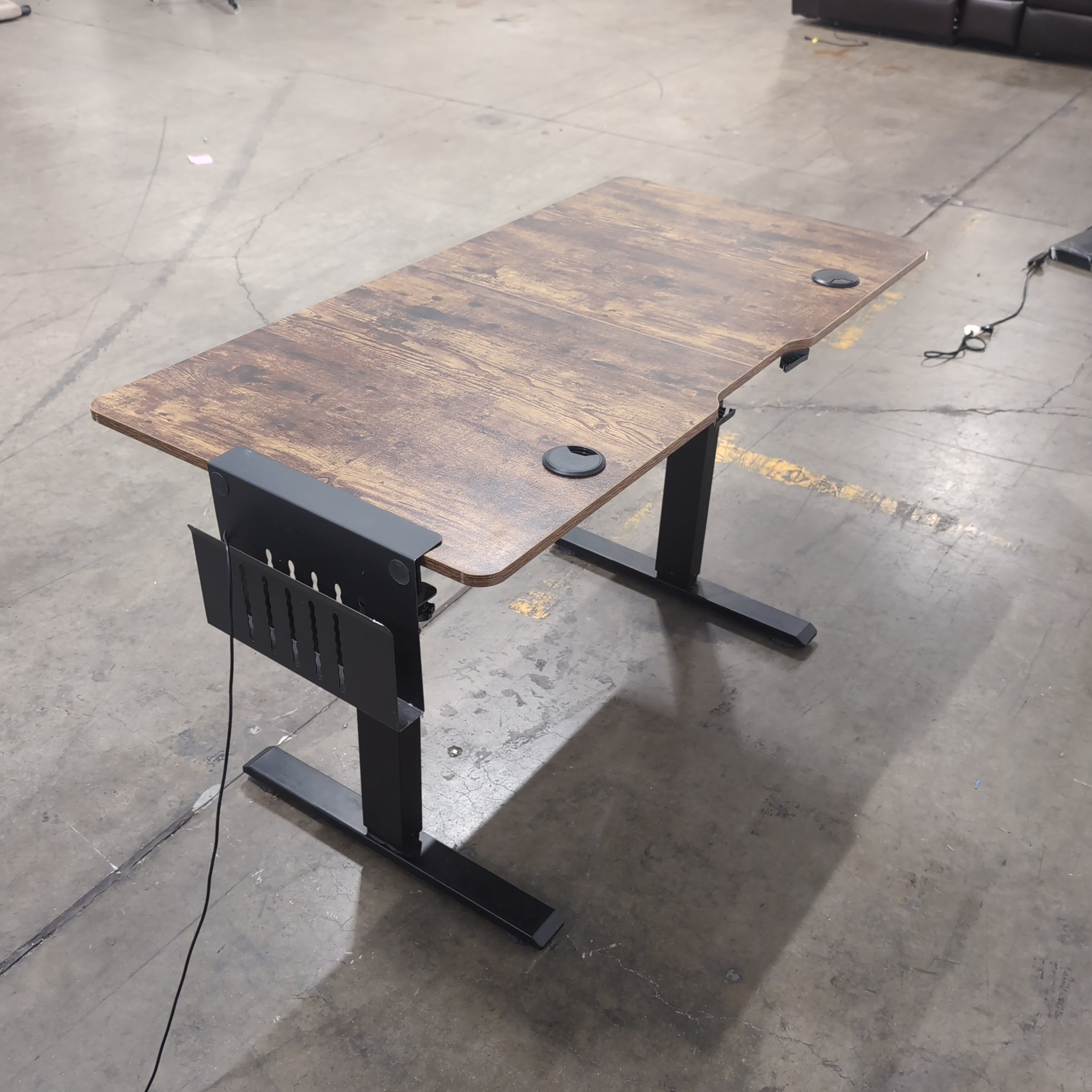 Dark Wood Look Adjustable Height Desk with Black Metal Base