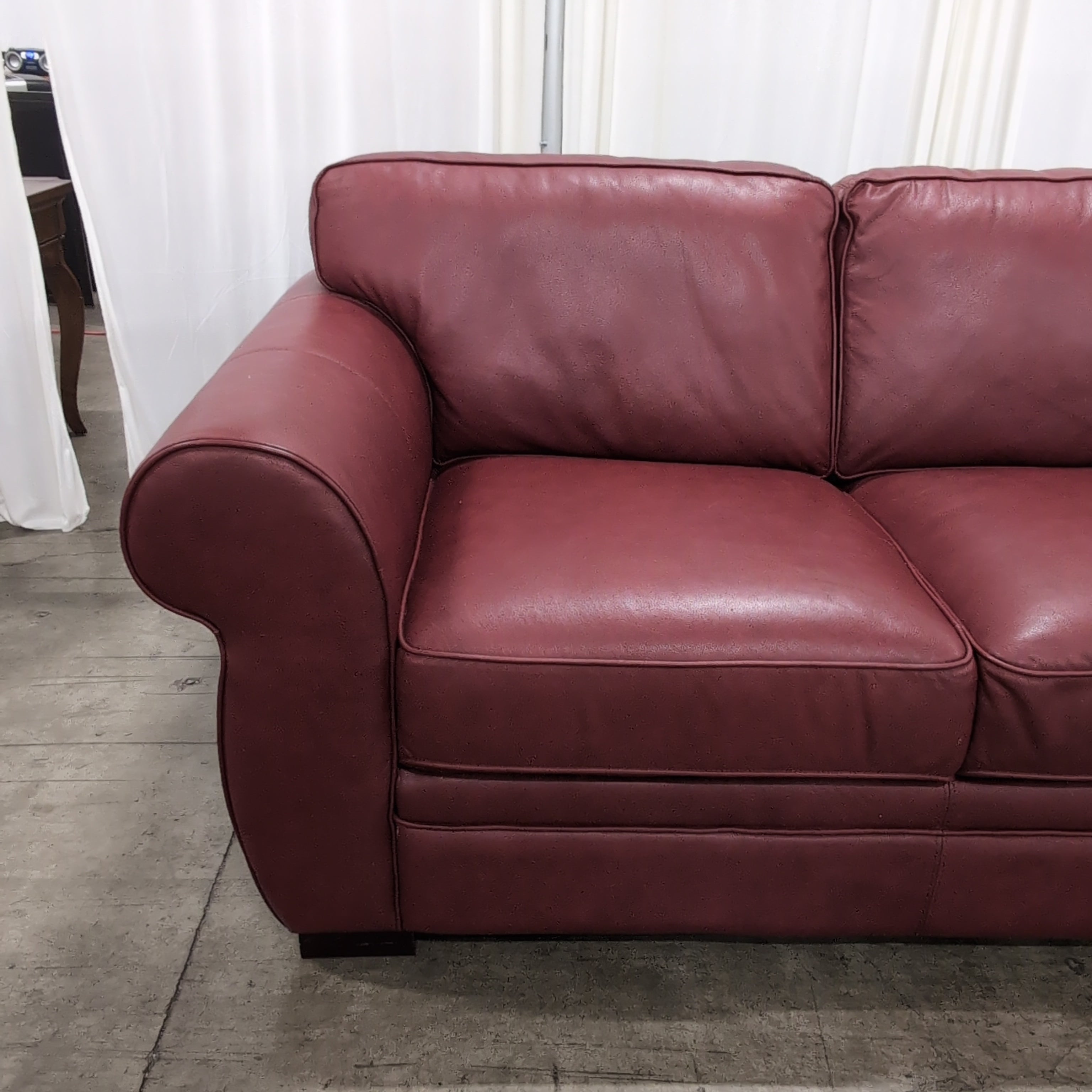 Classic Burgundy Leather Loveseat