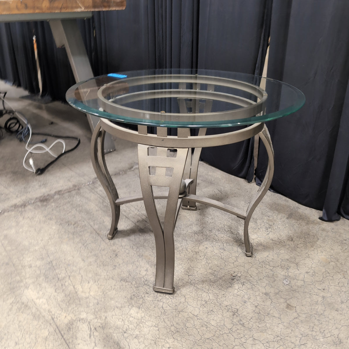Round Glass Top Coffee Table with Dark Metal Base